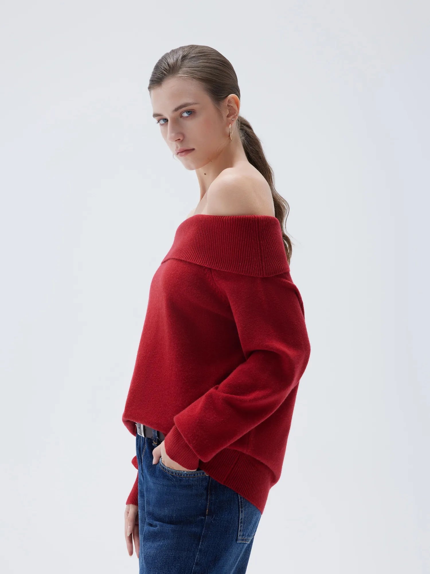 SUUKSESS Women Cashmere Off The Shoulder Sweater Oversized Knit Long Sleeve Tops-SUUKSESS-SUUKSESS