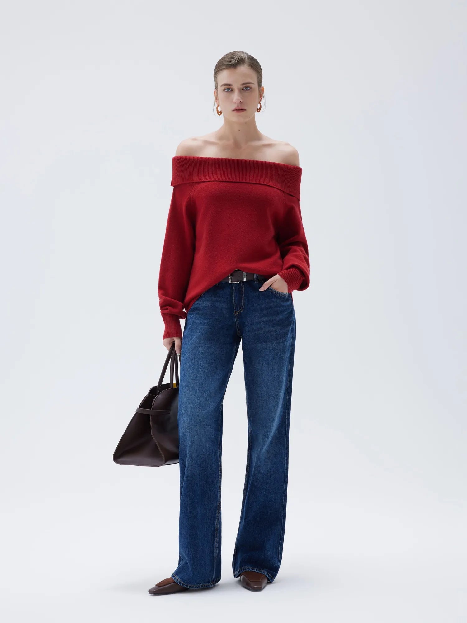 SUUKSESS Women Cashmere Off The Shoulder Sweater Oversized Knit Long Sleeve Tops-SUUKSESS-SUUKSESS