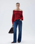 SUUKSESS Women Cashmere Off The Shoulder Sweater Oversized Knit Long Sleeve Tops-SUUKSESS-SUUKSESS