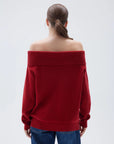 SUUKSESS Women Cashmere Off The Shoulder Sweater Oversized Knit Long Sleeve Tops-SUUKSESS-SUUKSESS