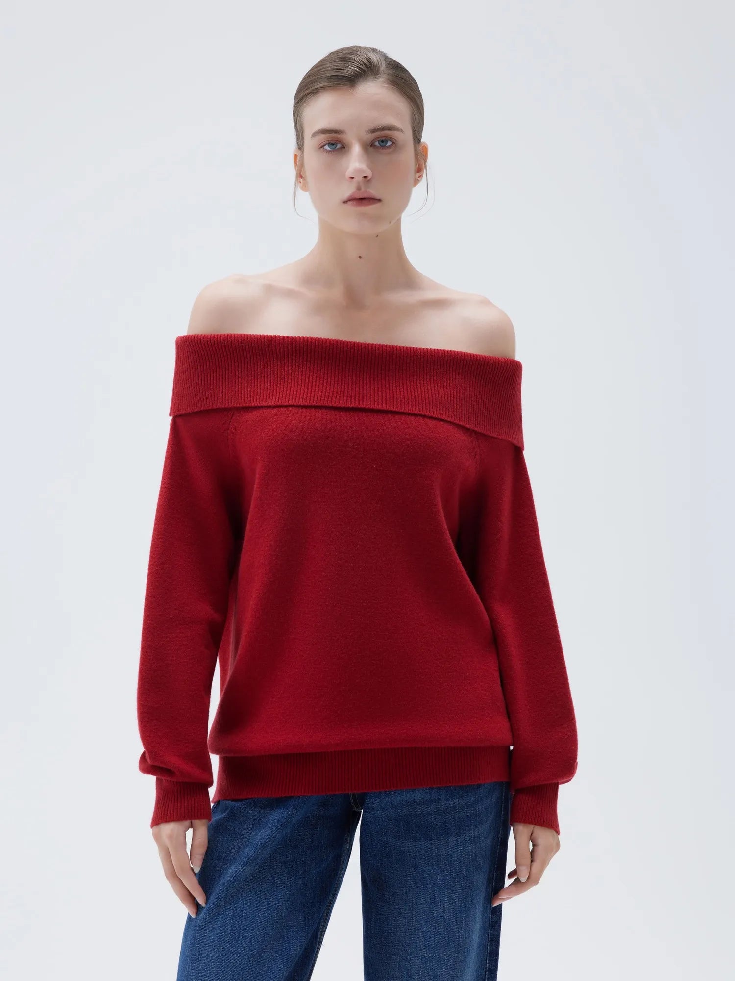 SUUKSESS Women Cashmere Off The Shoulder Sweater Oversized Knit Long Sleeve Tops-SUUKSESS-SUUKSESS