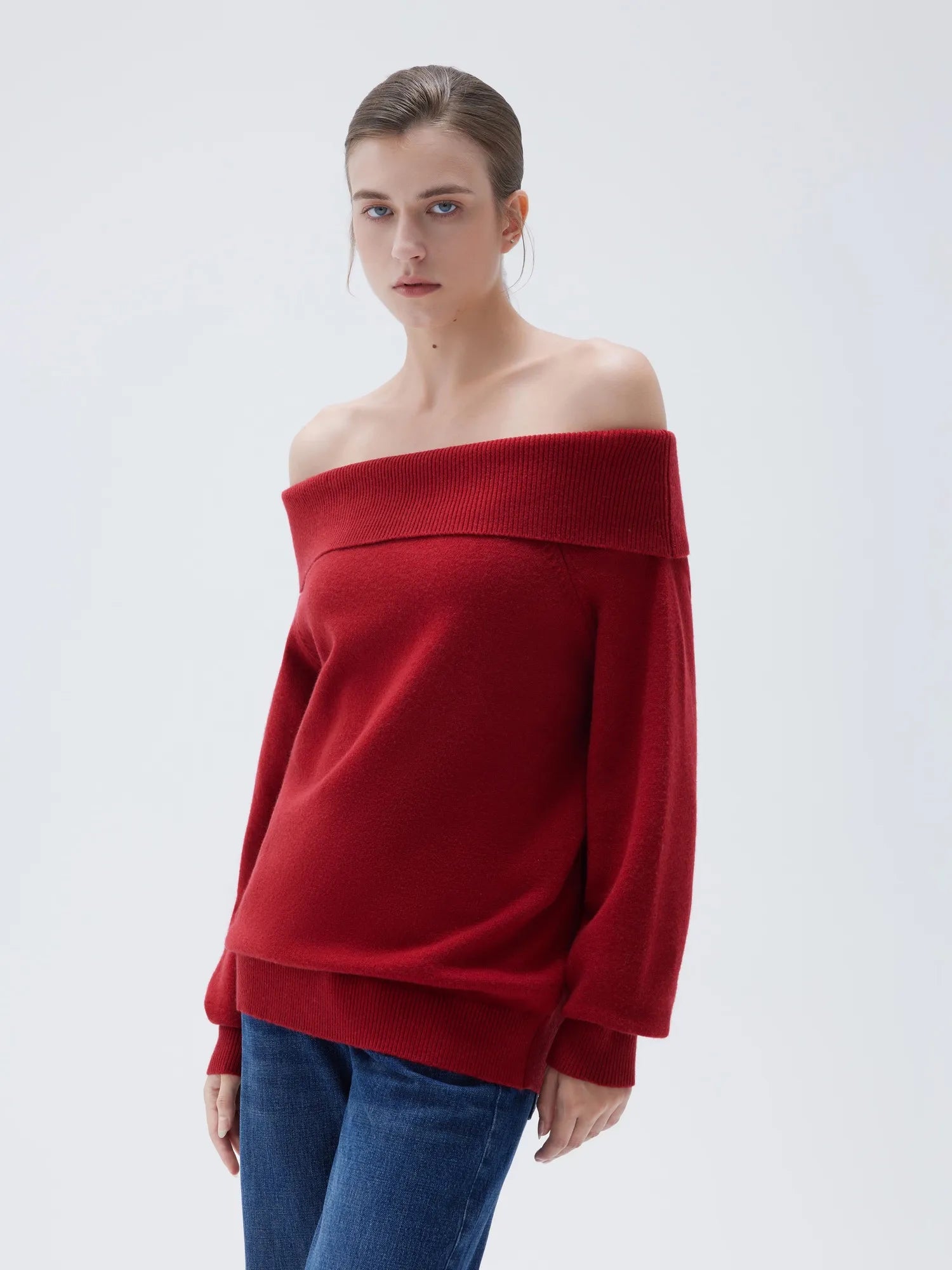 SUUKSESS Women Cashmere Off The Shoulder Sweater Oversized Knit Long Sleeve Tops-SUUKSESS-SUUKSESS