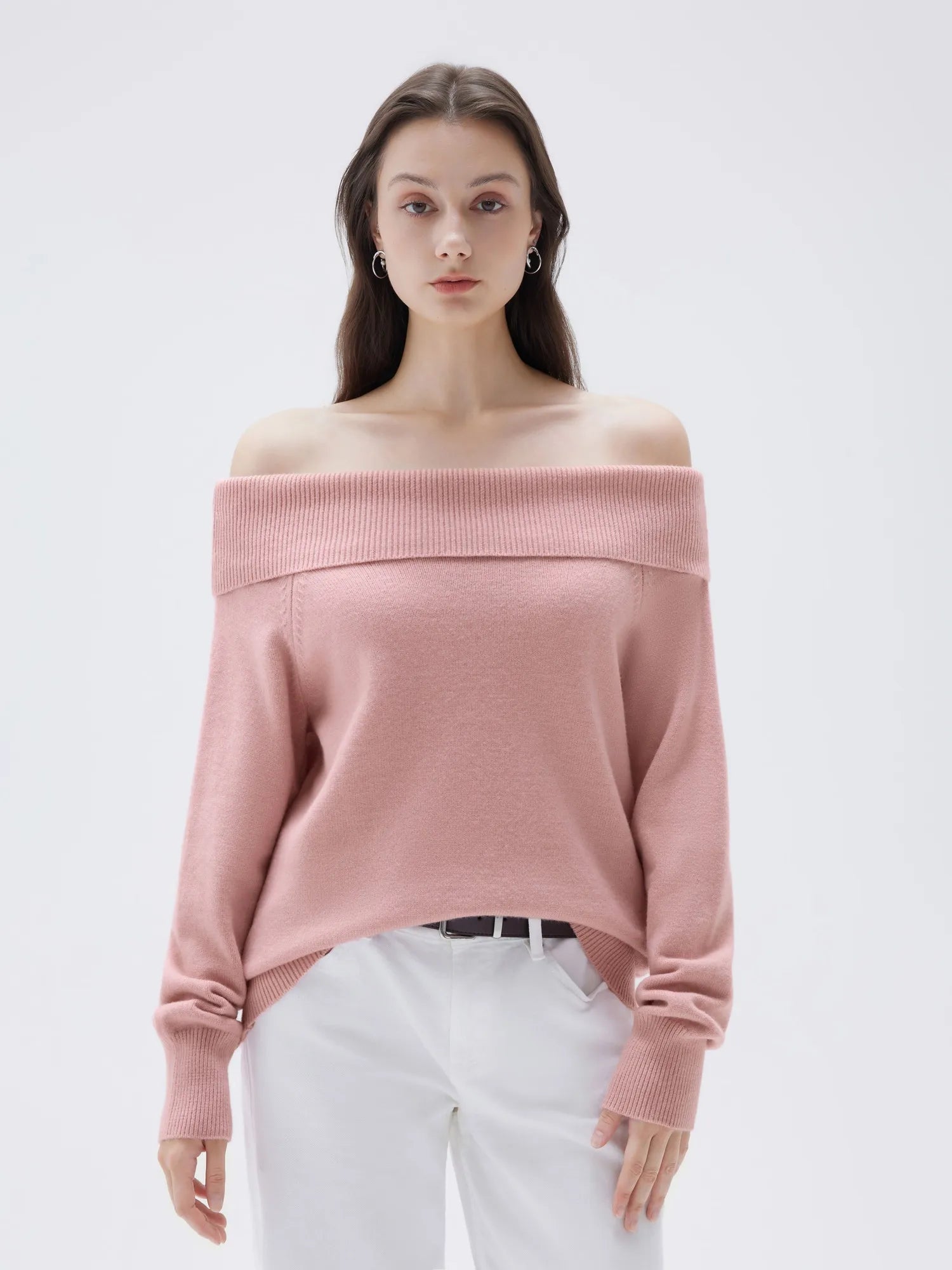 SUUKSESS Women Cashmere Off The Shoulder Sweater Oversized Knit Long Sleeve Tops-SUUKSESS-SUUKSESS