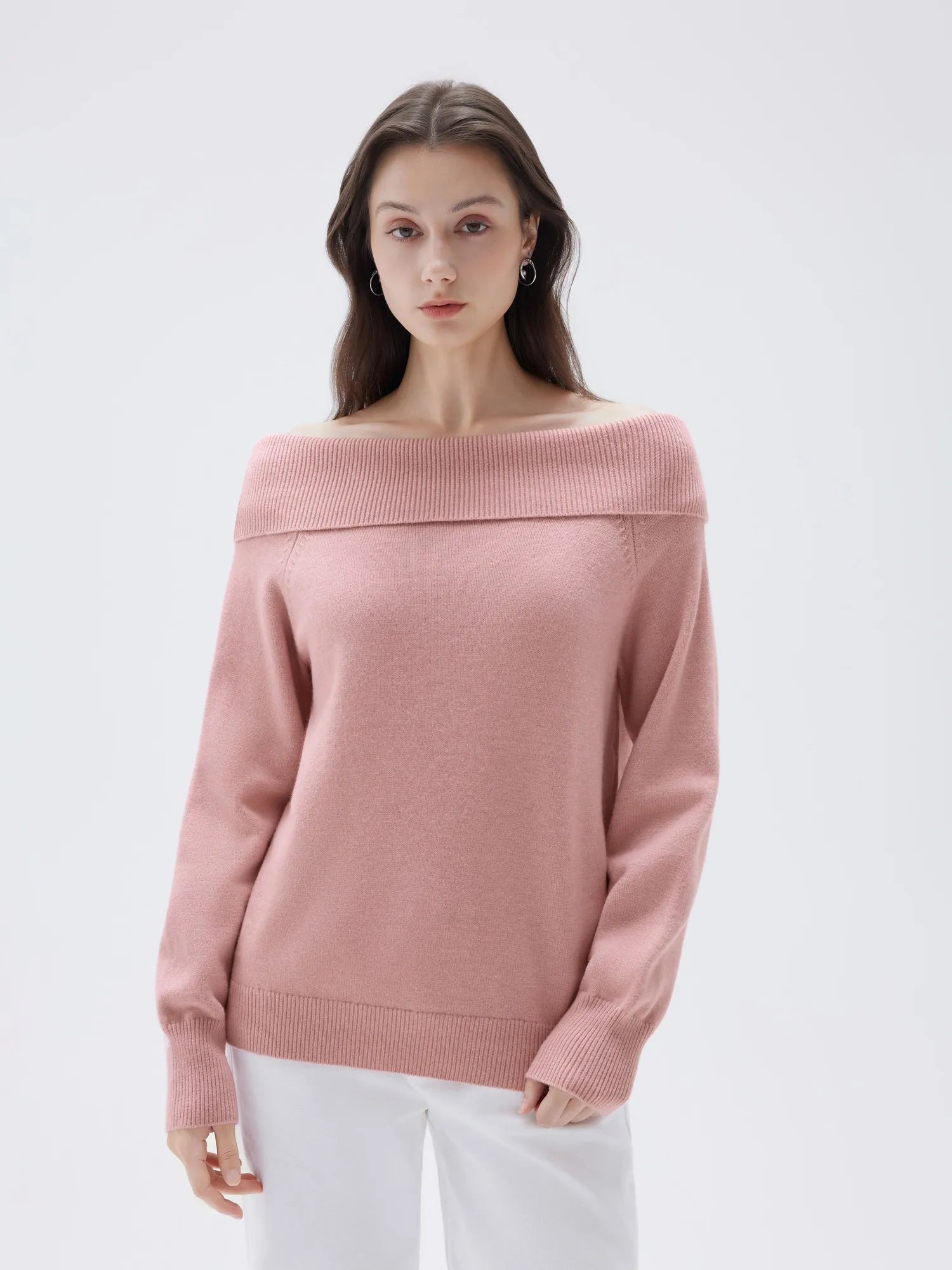 SUUKSESS Women Cashmere Off The Shoulder Sweater Oversized Knit Long Sleeve Tops-SUUKSESS-SUUKSESS
