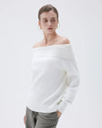 SUUKSESS Women Cashmere Off The Shoulder Sweater Oversized Knit Long Sleeve Tops-SUUKSESS-SUUKSESS