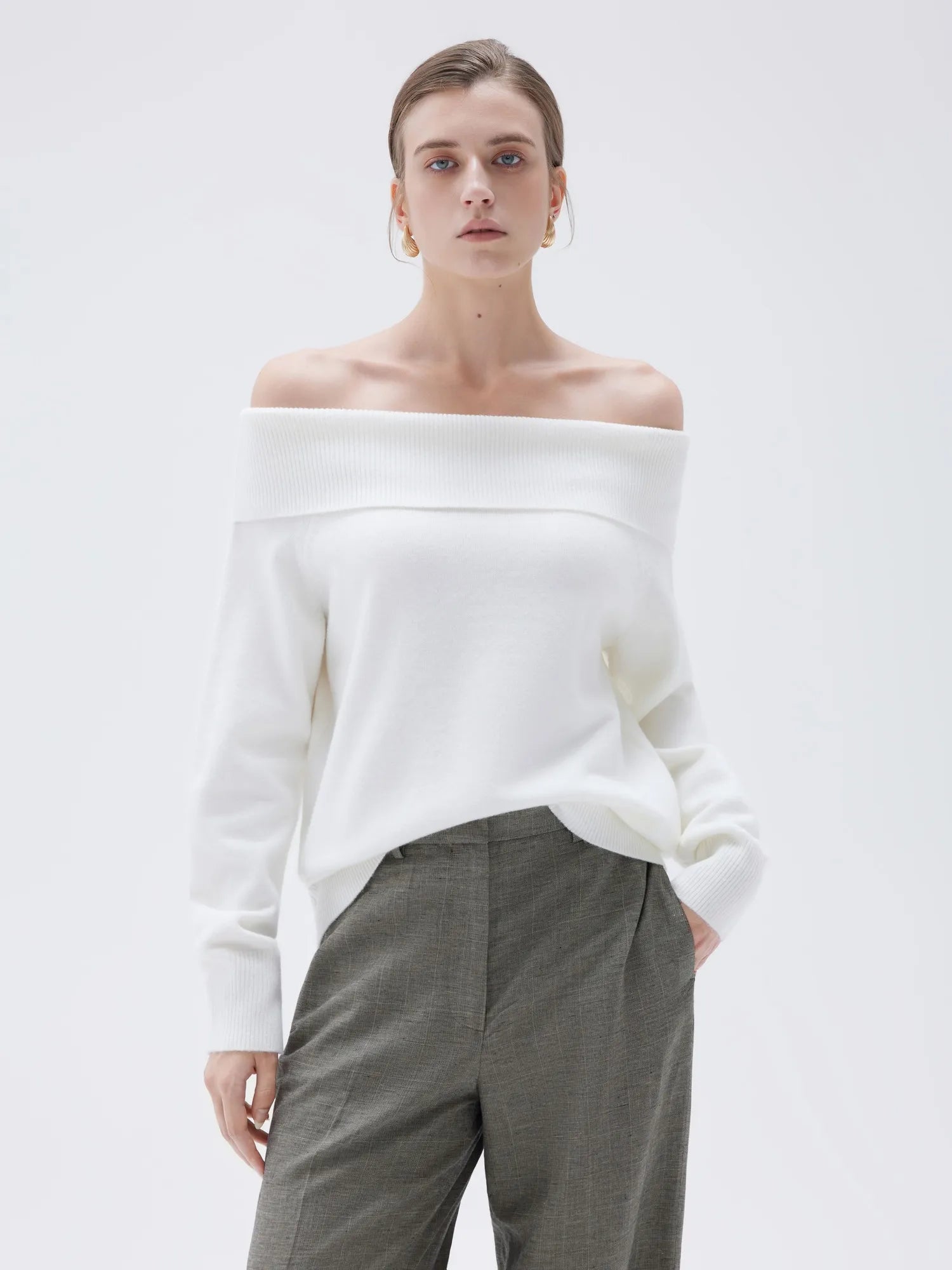 SUUKSESS Women Cashmere Off The Shoulder Sweater Oversized Knit Long Sleeve Tops-SUUKSESS-SUUKSESS