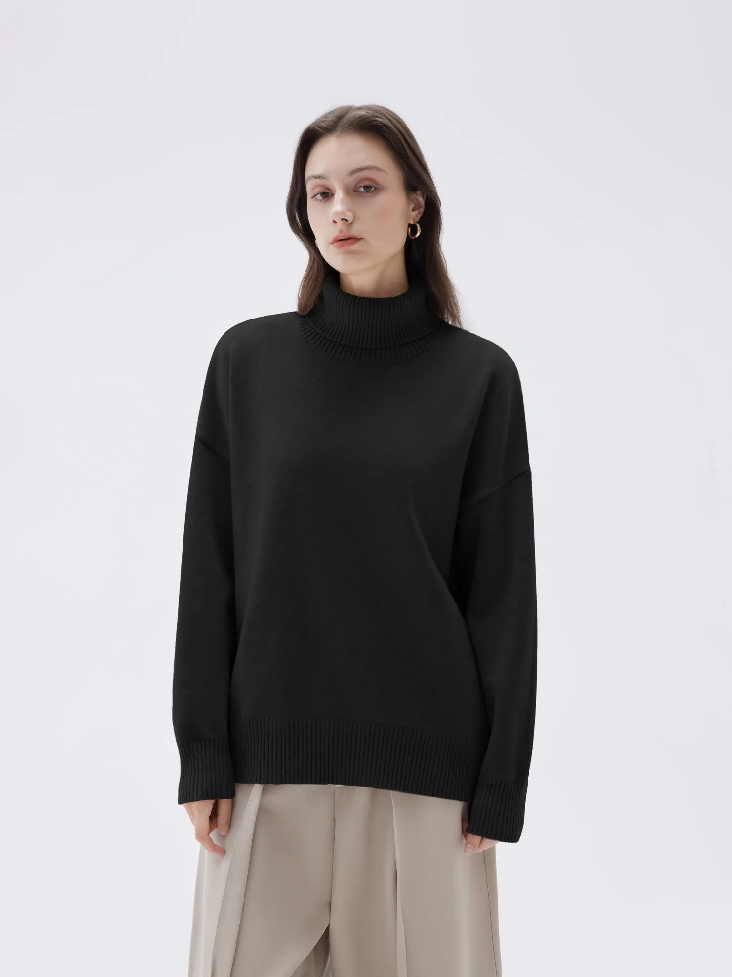 SUUKSESS Women Cashmere Oversized Chunky Turtleneck Pullover Sweater Long Sleeve Knit Jumper Tops-SUUKSESS-Black-XS-SUUKSESS