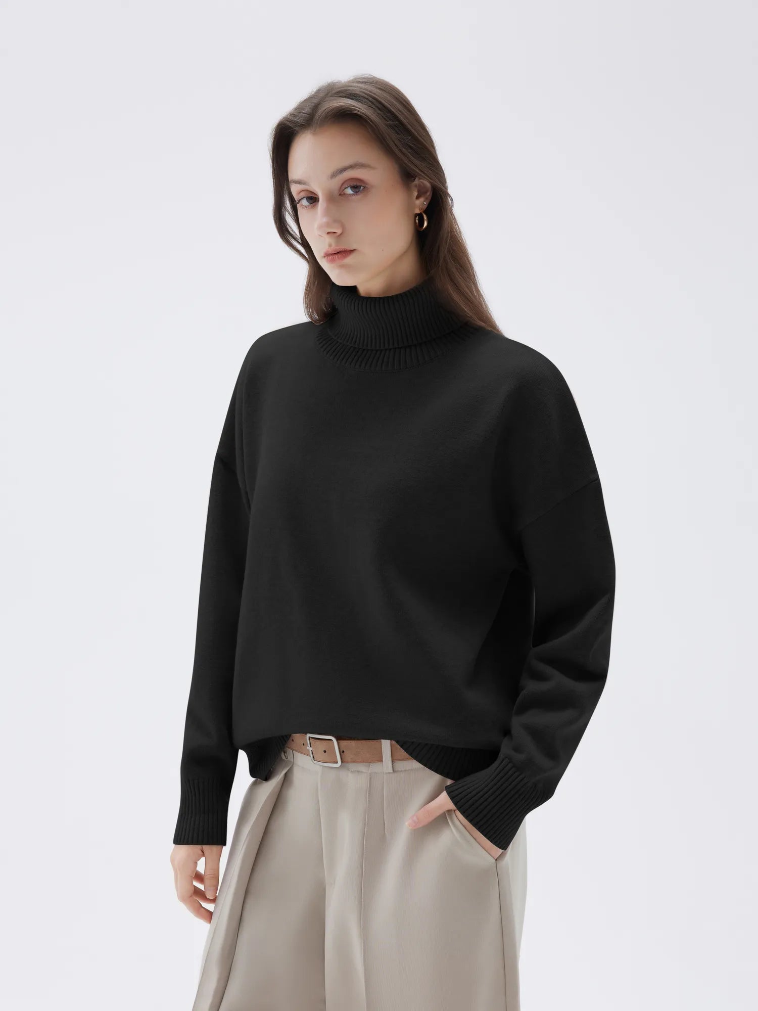 SUUKSESS Women Cashmere Oversized Chunky Turtleneck Pullover Sweater Long Sleeve Knit Jumper Tops-SUUKSESS-SUUKSESS