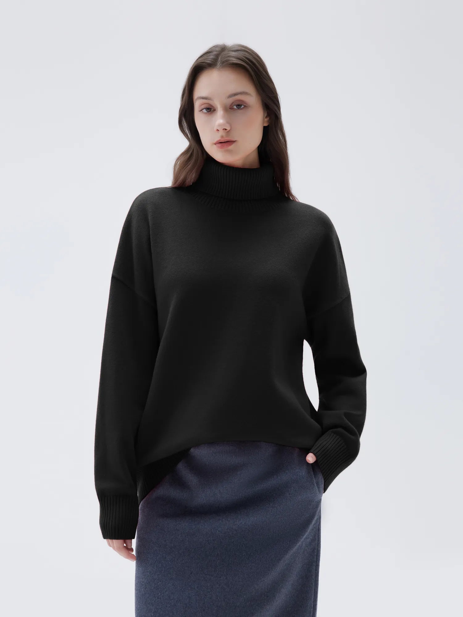 SUUKSESS Women Cashmere Oversized Chunky Turtleneck Pullover Sweater Long Sleeve Knit Jumper Tops-SUUKSESS-SUUKSESS