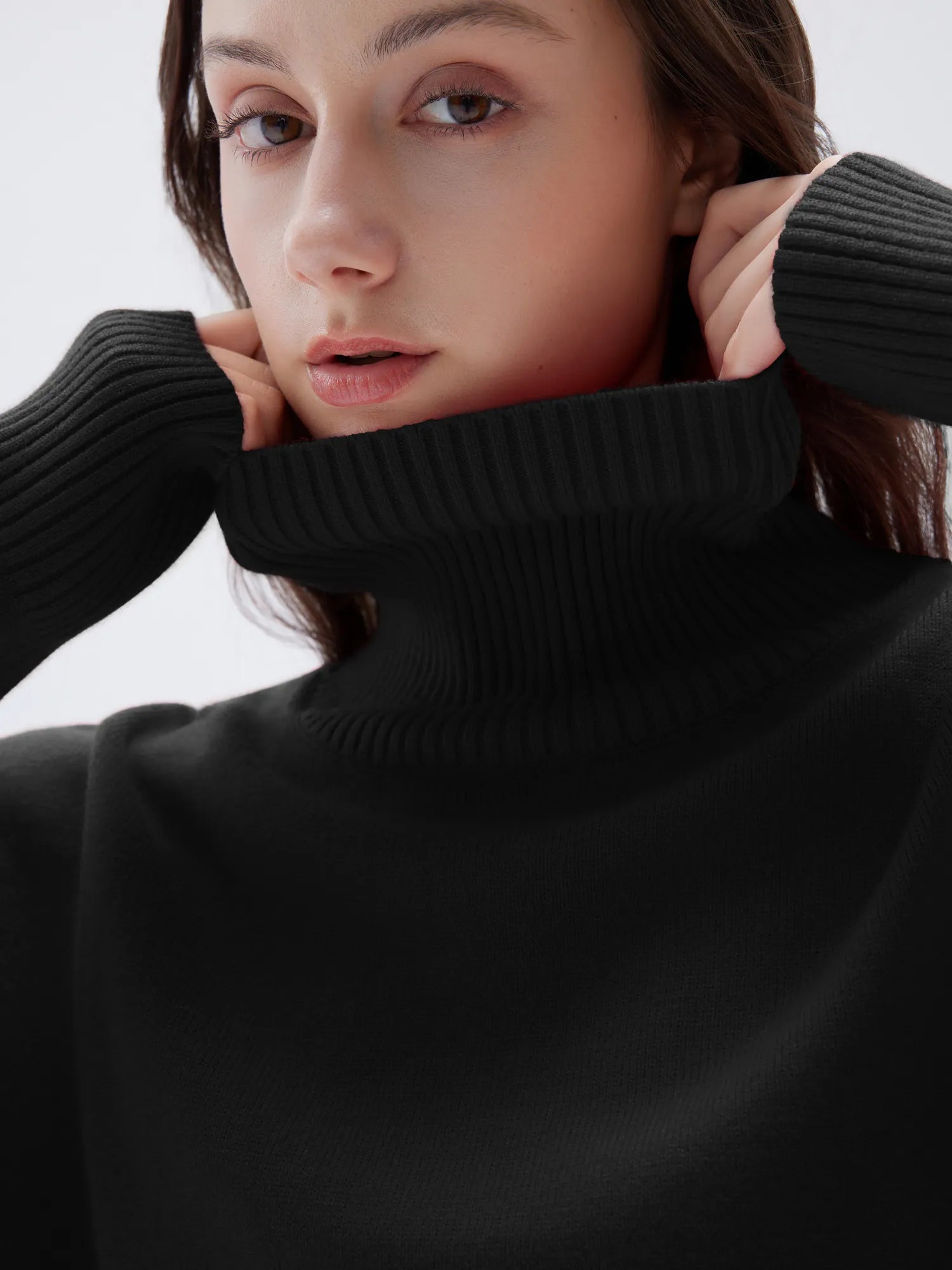SUUKSESS Women Cashmere Oversized Chunky Turtleneck Pullover Sweater Long Sleeve Knit Jumper Tops-SUUKSESS-SUUKSESS