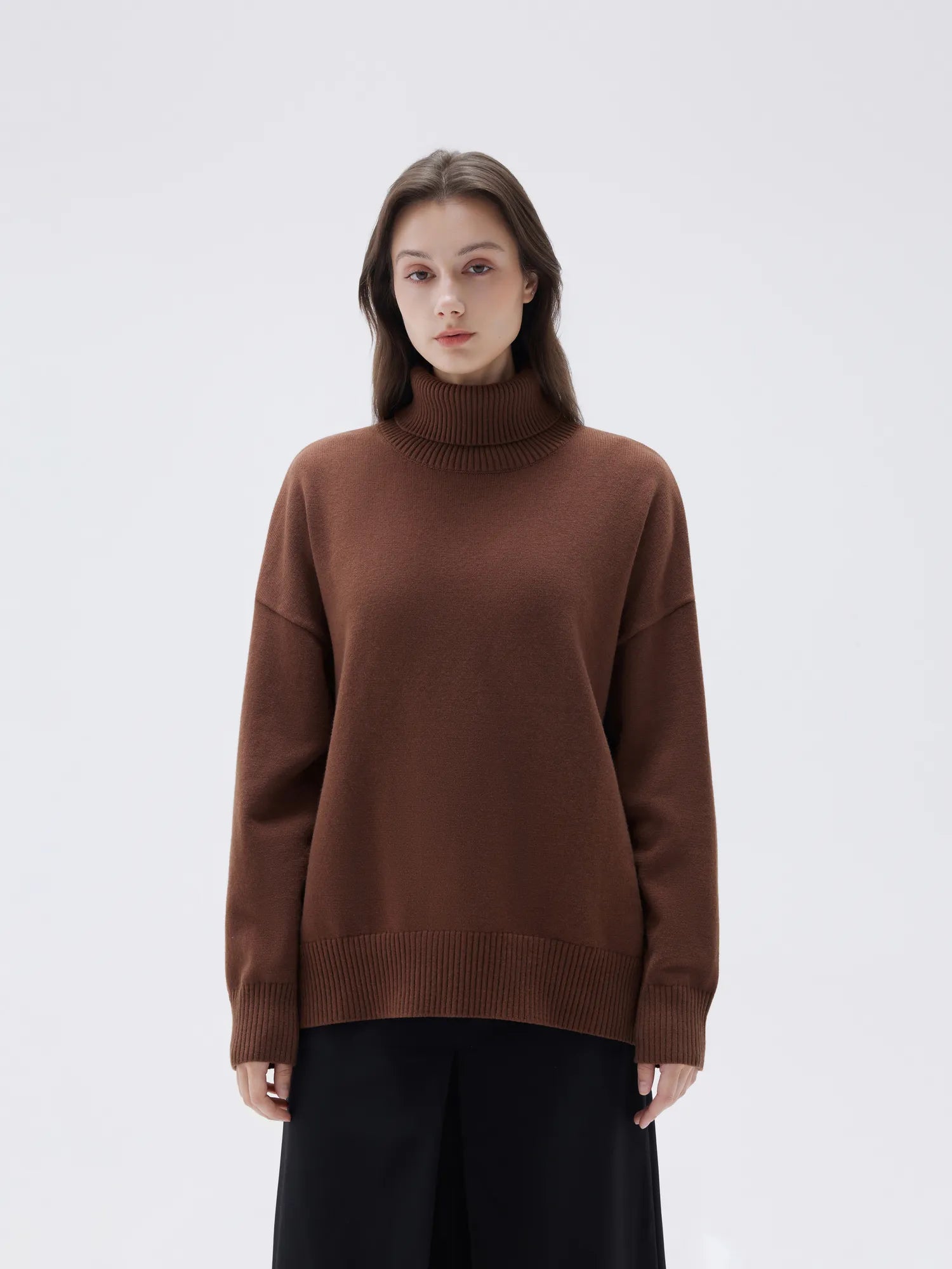 SUUKSESS Women Cashmere Oversized Chunky Turtleneck Pullover Sweater Long Sleeve Knit Jumper Tops-SUUKSESS-Brown-XS-SUUKSESS