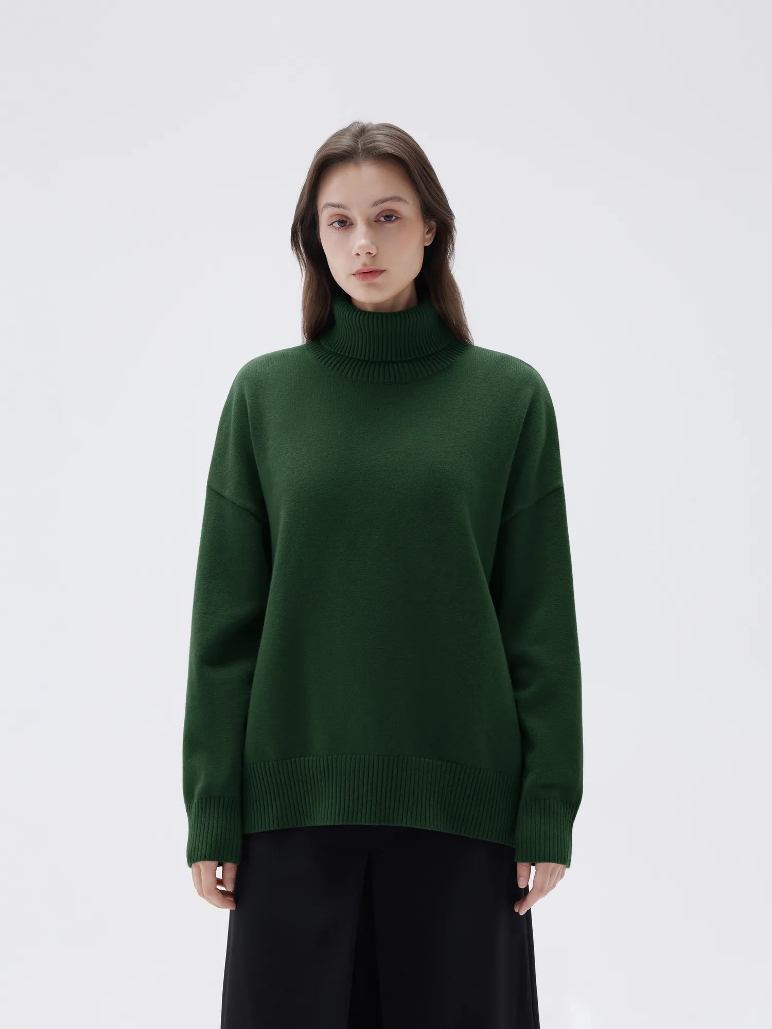 SUUKSESS Women Cashmere Oversized Chunky Turtleneck Pullover Sweater Long Sleeve Knit Jumper Tops-SUUKSESS-Dark green-XS-SUUKSESS