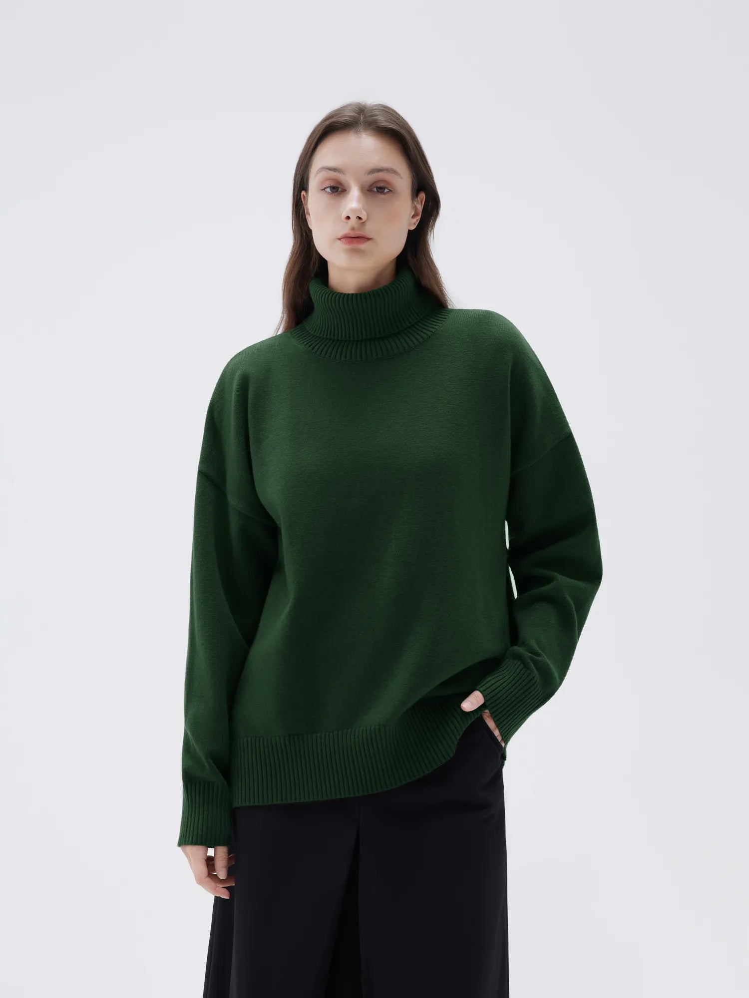 SUUKSESS Women Cashmere Oversized Chunky Turtleneck Pullover Sweater Long Sleeve Knit Jumper Tops-SUUKSESS-SUUKSESS
