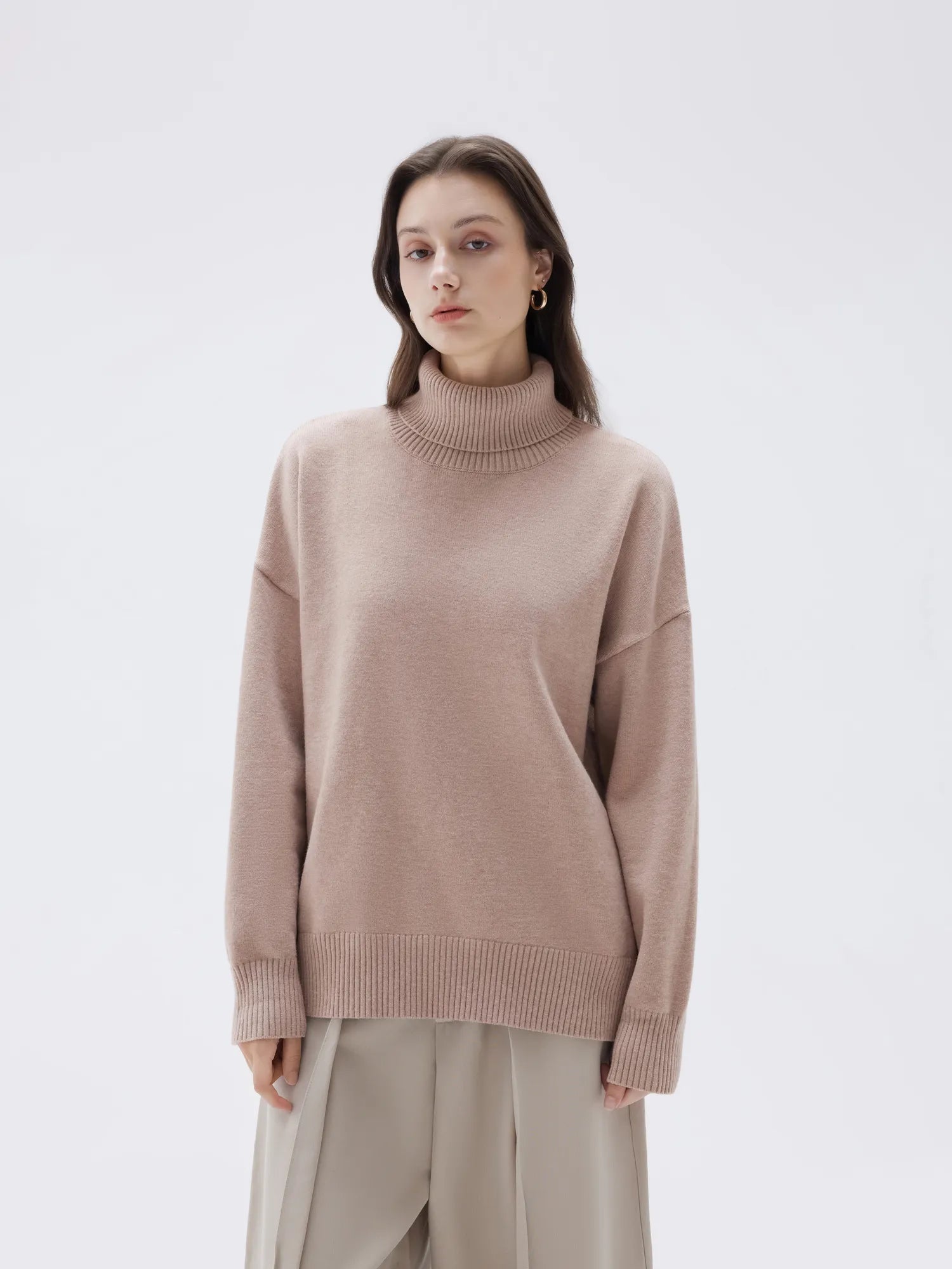 SUUKSESS Women Cashmere Oversized Chunky Turtleneck Pullover Sweater Long Sleeve Knit Jumper Tops-SUUKSESS-Khaki-XS-SUUKSESS