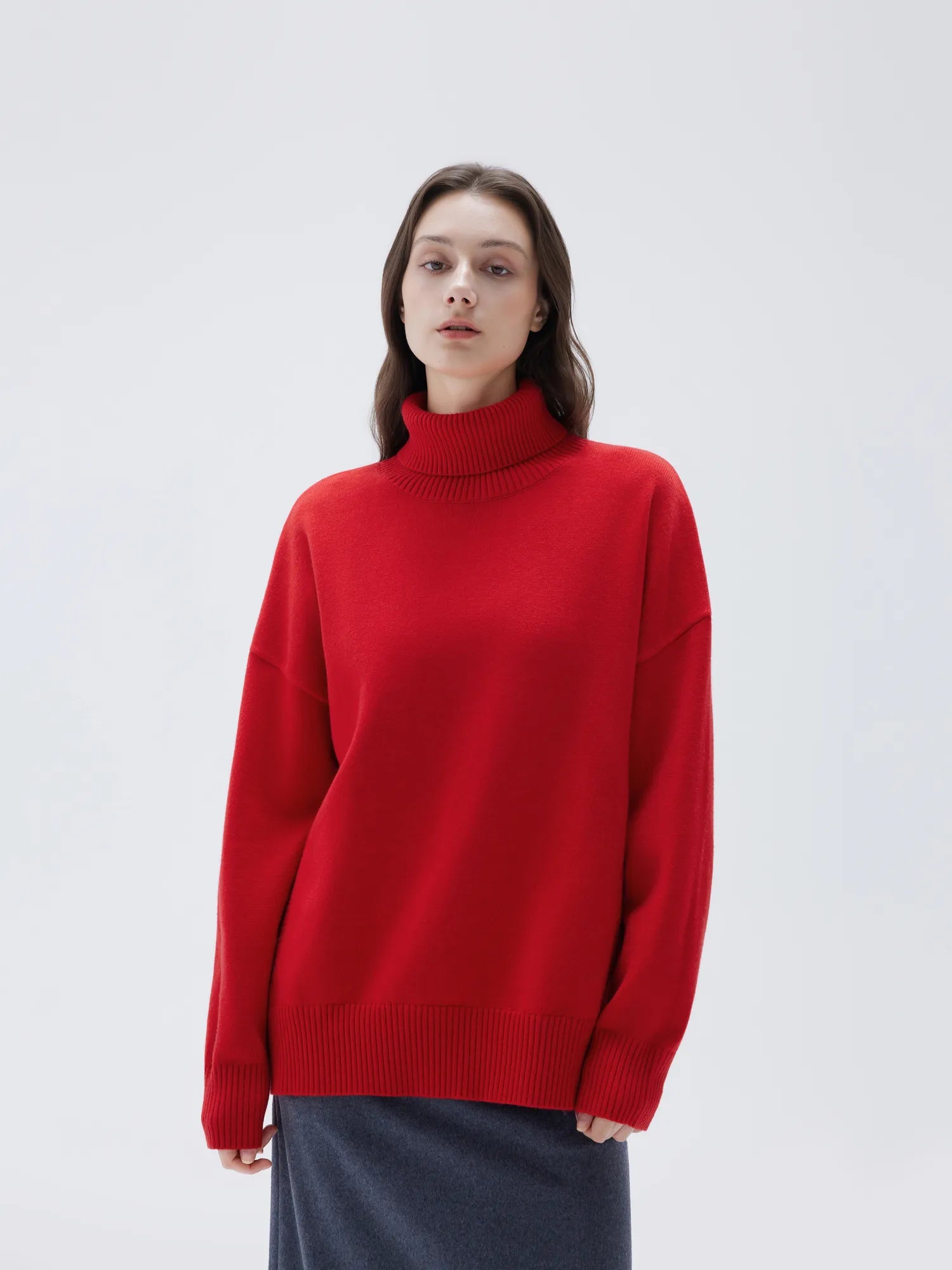 SUUKSESS Women Cashmere Oversized Chunky Turtleneck Pullover Sweater Long Sleeve Knit Jumper Tops-SUUKSESS-Red-XS-SUUKSESS