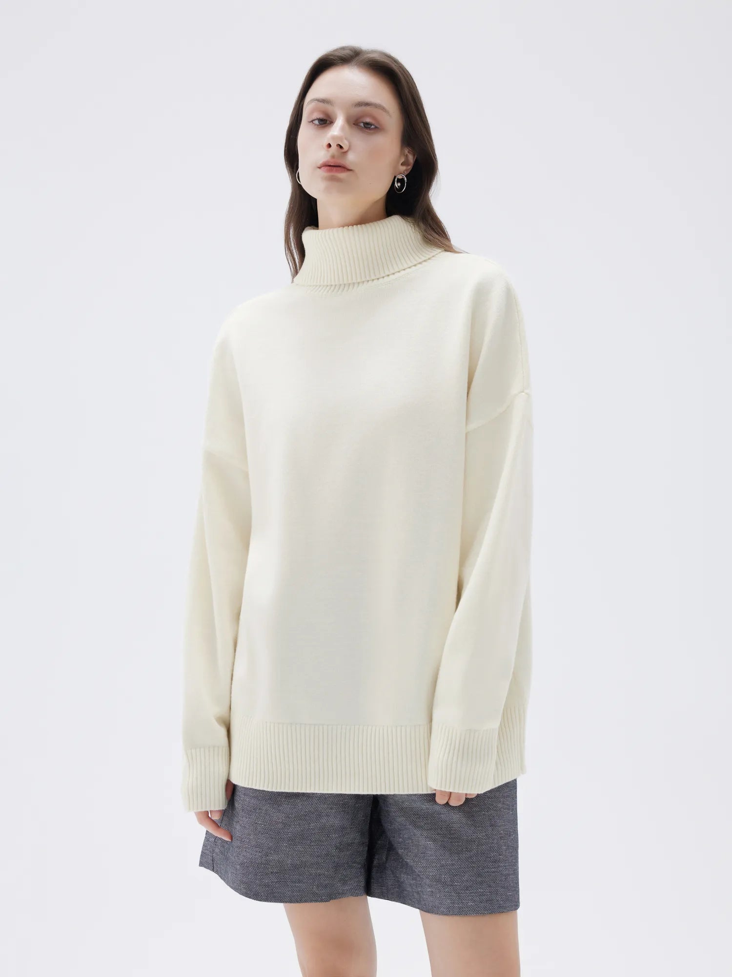 SUUKSESS Women Cashmere Oversized Chunky Turtleneck Pullover Sweater Long Sleeve Knit Jumper Tops-SUUKSESS-White-XS-SUUKSESS