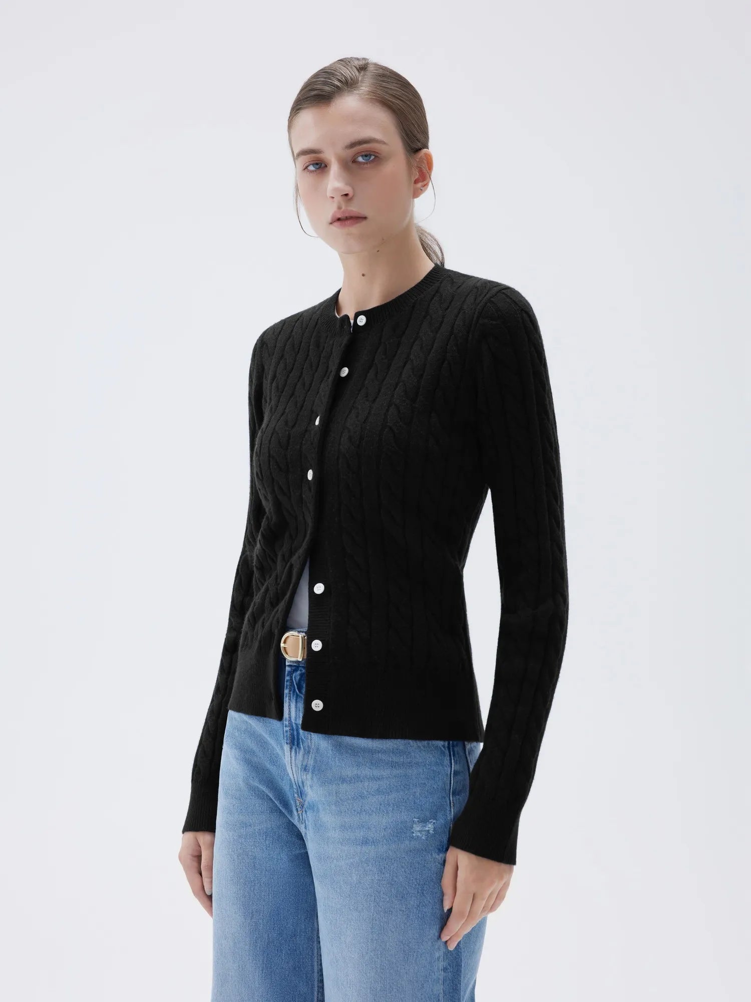 SUUKSESS Women Cable Knit Cashmere Sweaters Crew Neck Button Up Chunky Cardigan Long Sleeve Fall Outfits-SUUKSESS-SUUKSESS