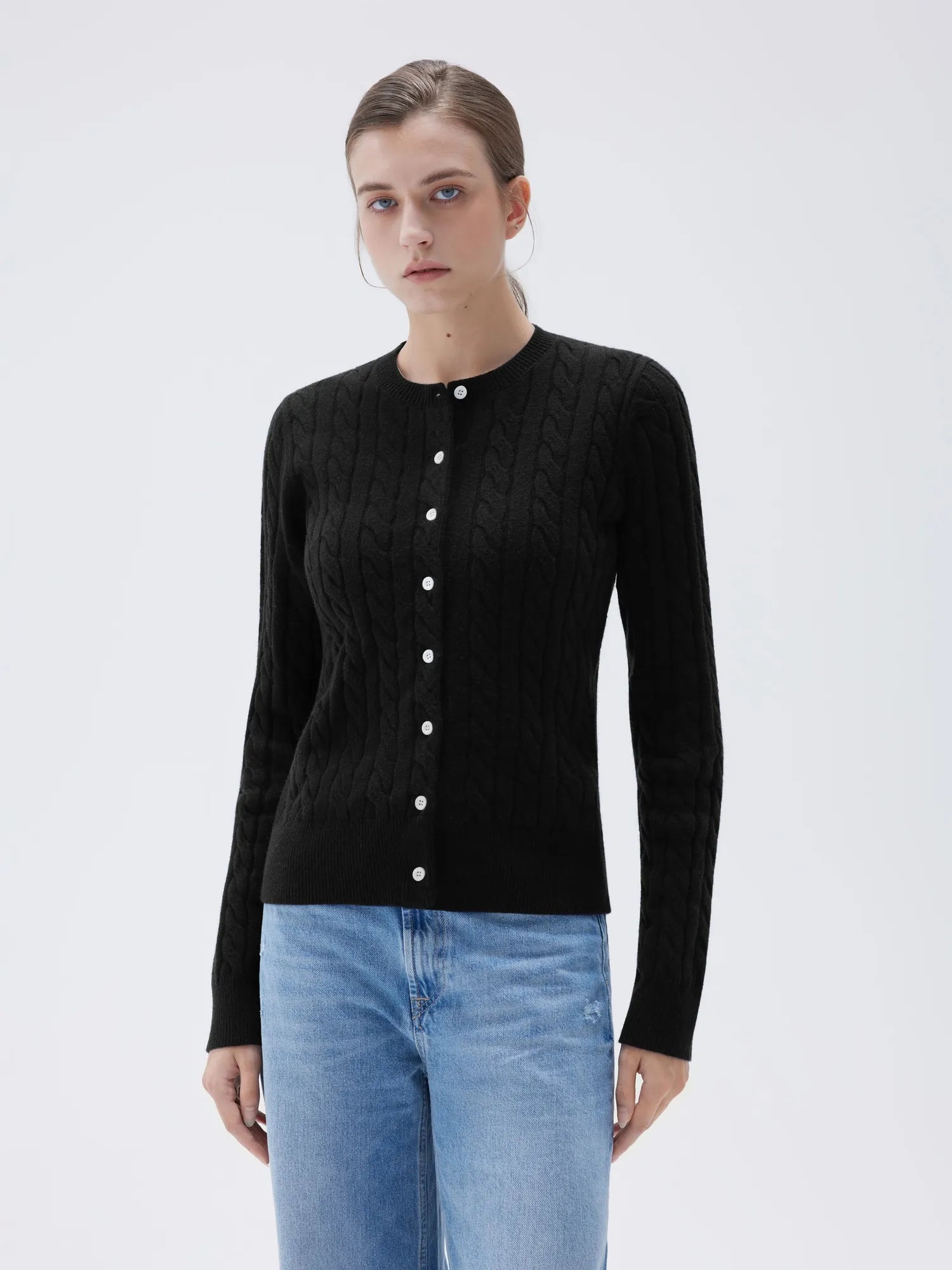 SUUKSESS Women Cable Knit Cashmere Sweaters Crew Neck Button Up Chunky Cardigan Long Sleeve Fall Outfits-SUUKSESS-SUUKSESS