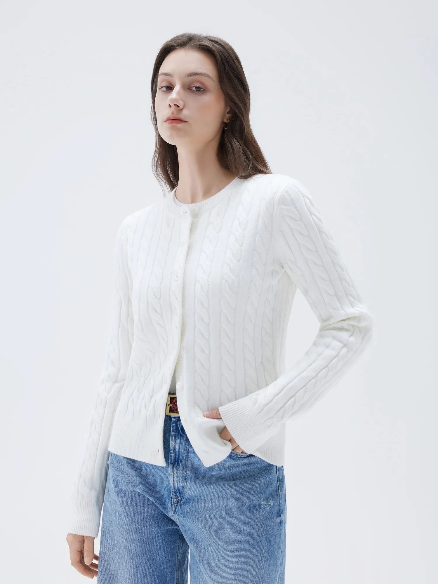 SUUKSESS Women Cable Knit Cashmere Sweaters Crew Neck Button Up Chunky Cardigan Long Sleeve Fall Outfits-SUUKSESS-SUUKSESS