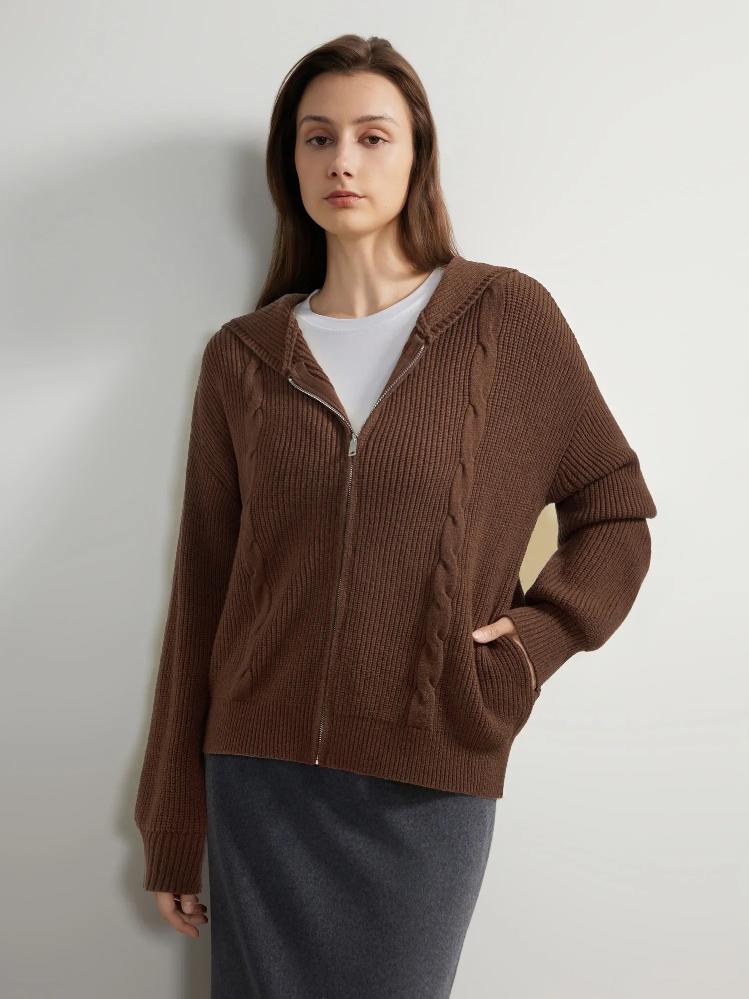SUUKSESS Women Chunky Knit Cashmere Sweaters Zip up Oversized Hoodies Cardigan with Pockets Long Sleeve Fall Outerwear-SUUKSESS-SUUKSESS