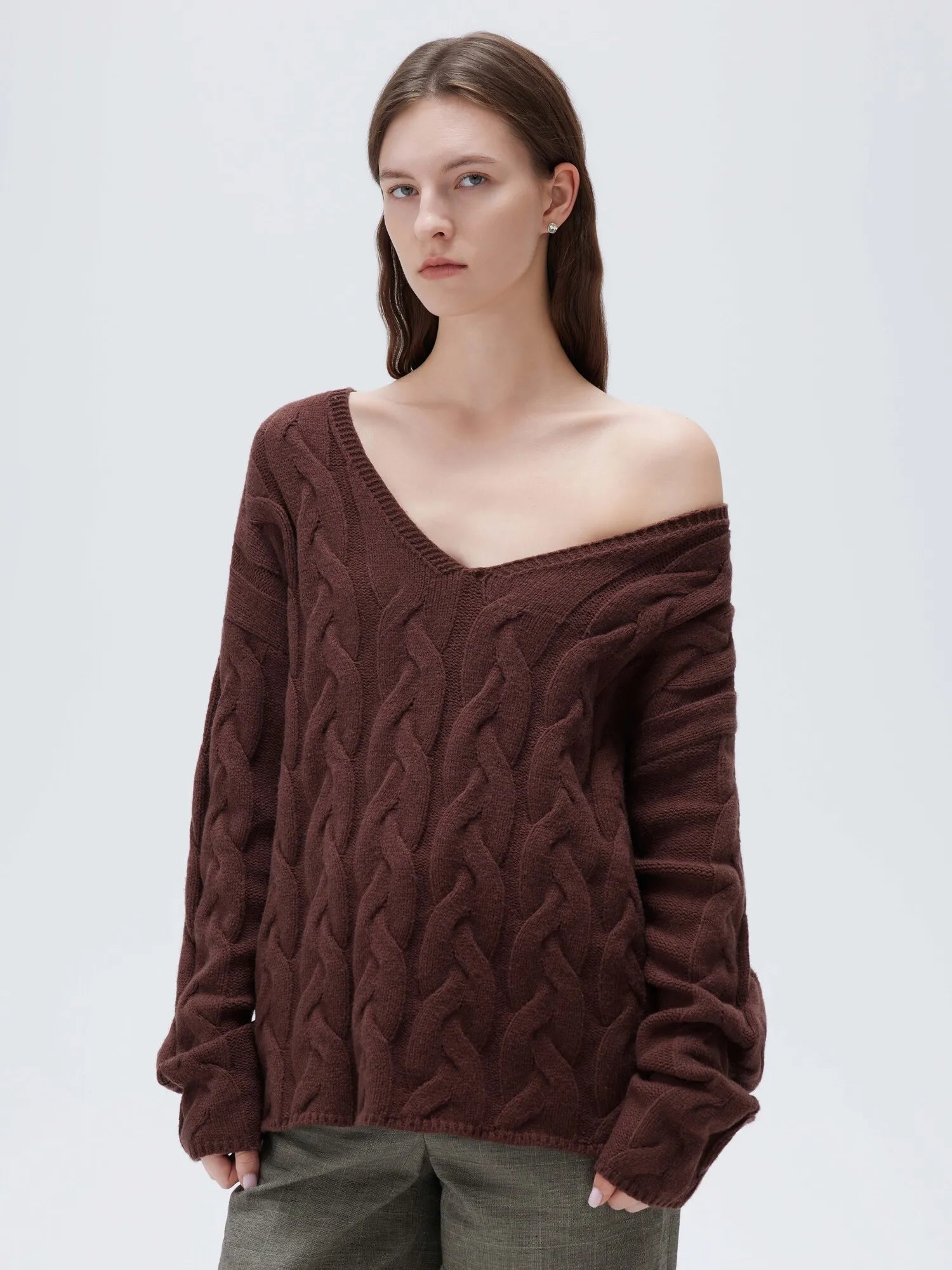 Cashmere V Neck Cable Sweaters