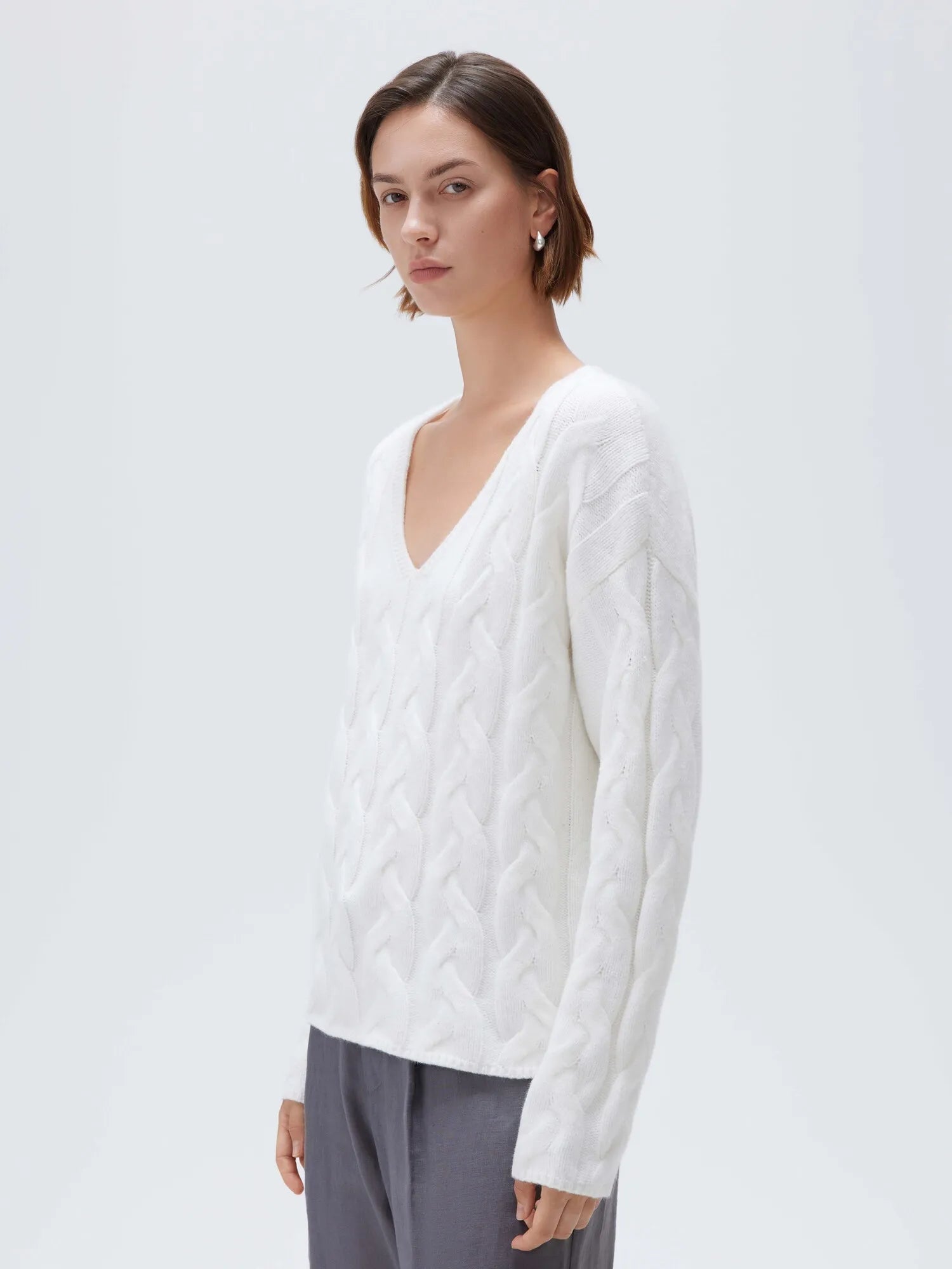 Cashmere V Neck Cable Sweaters