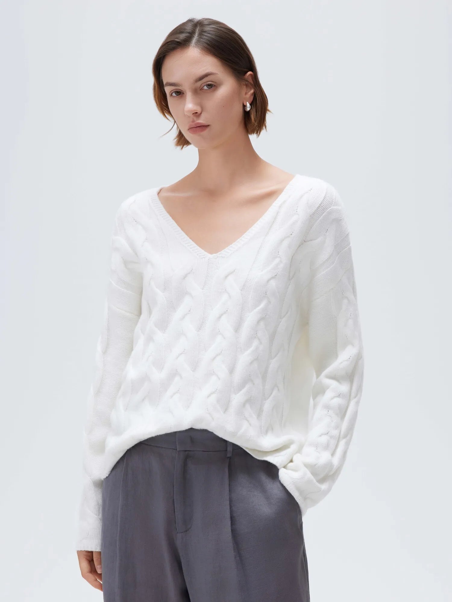 Cashmere V Neck Cable Sweaters