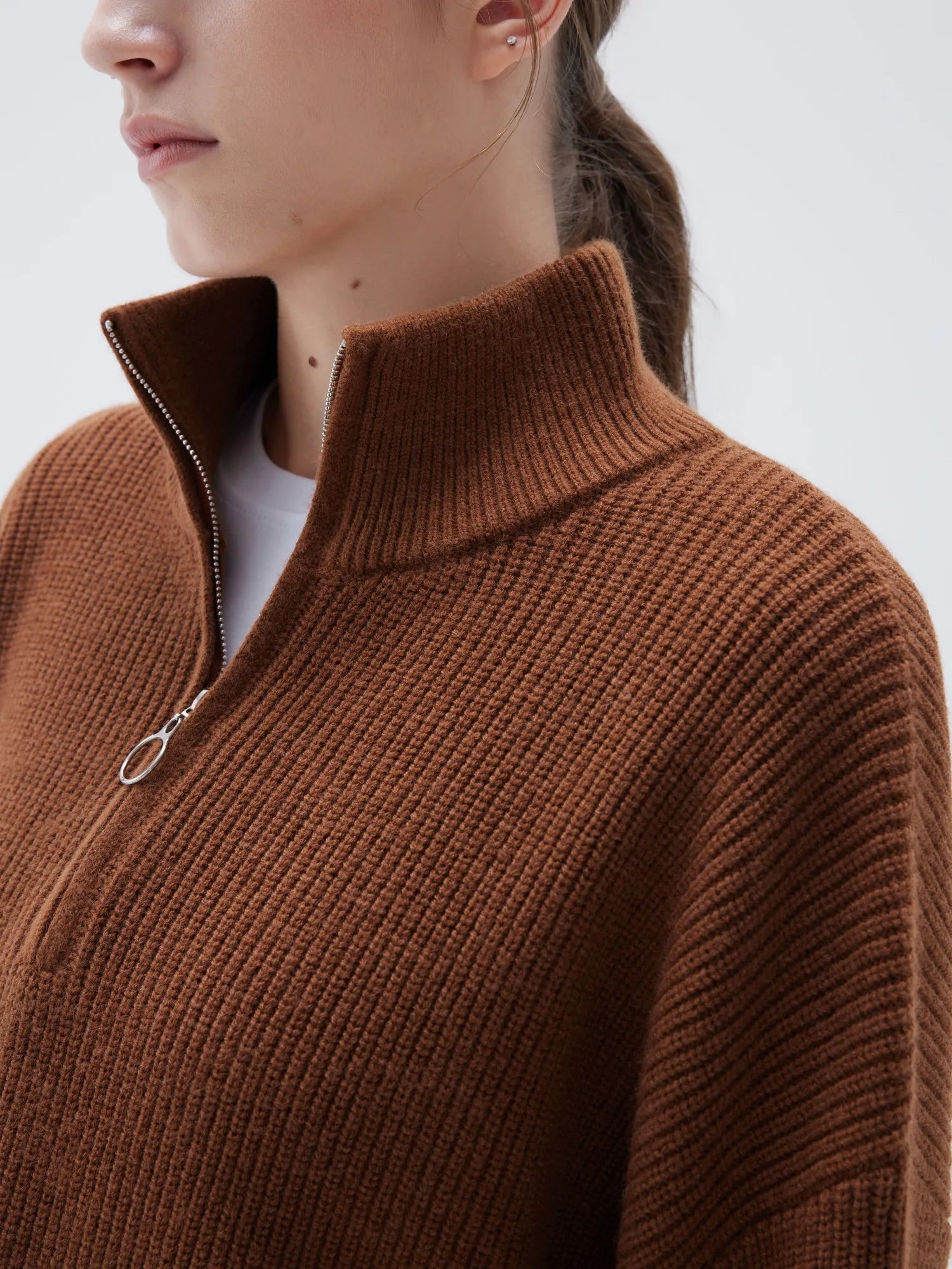 SUUKSESS Women Cashmere Oversized Quarter Zip Pullover Sweater Long Sleeve Collared Ribbed Knit Jumper Tops-SUUKSESS-SUUKSESS