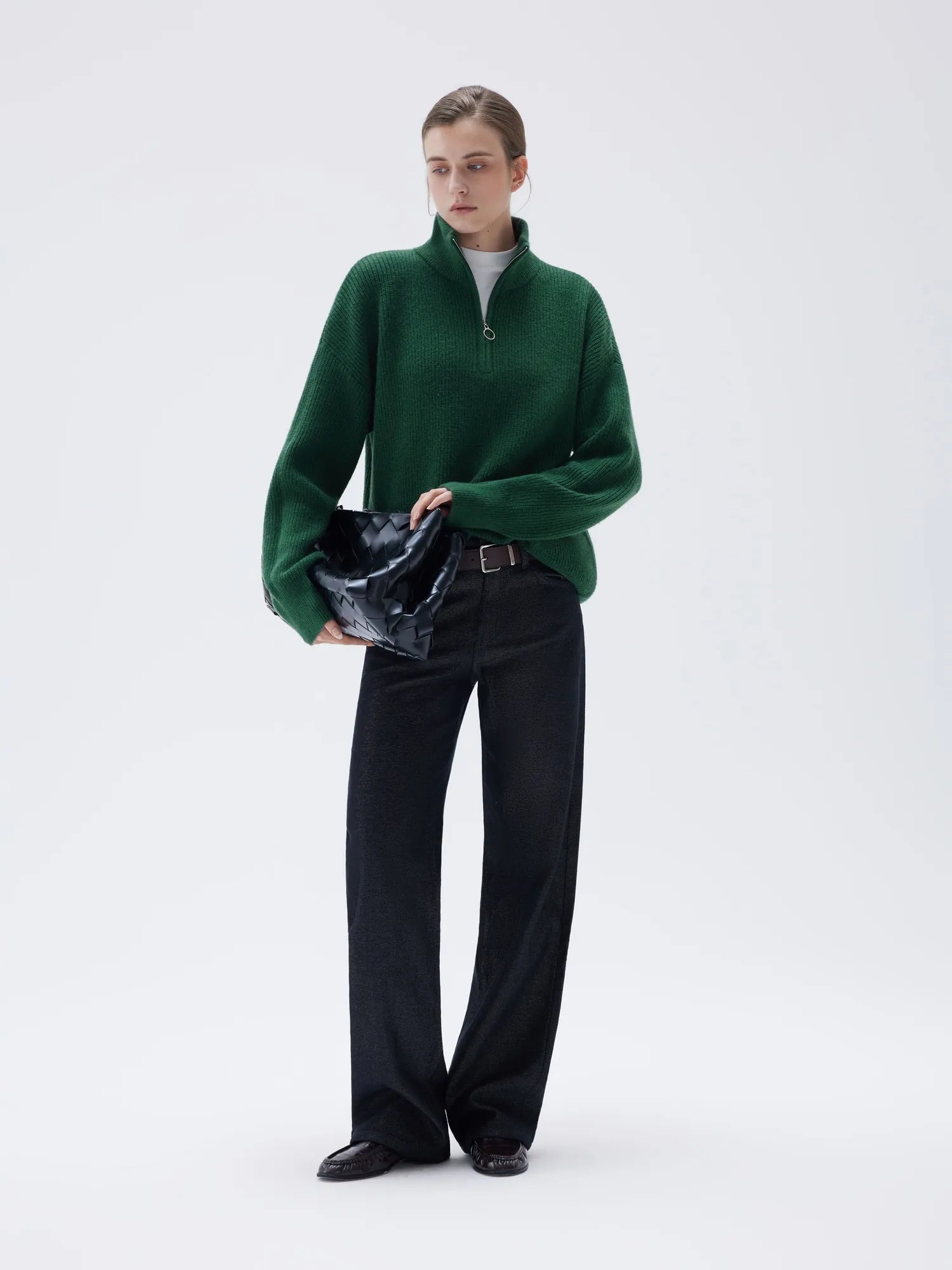 SUUKSESS Women Cashmere Oversized Quarter Zip Pullover Sweater Long Sleeve Collared Ribbed Knit Jumper Tops-SUUKSESS-SUUKSESS