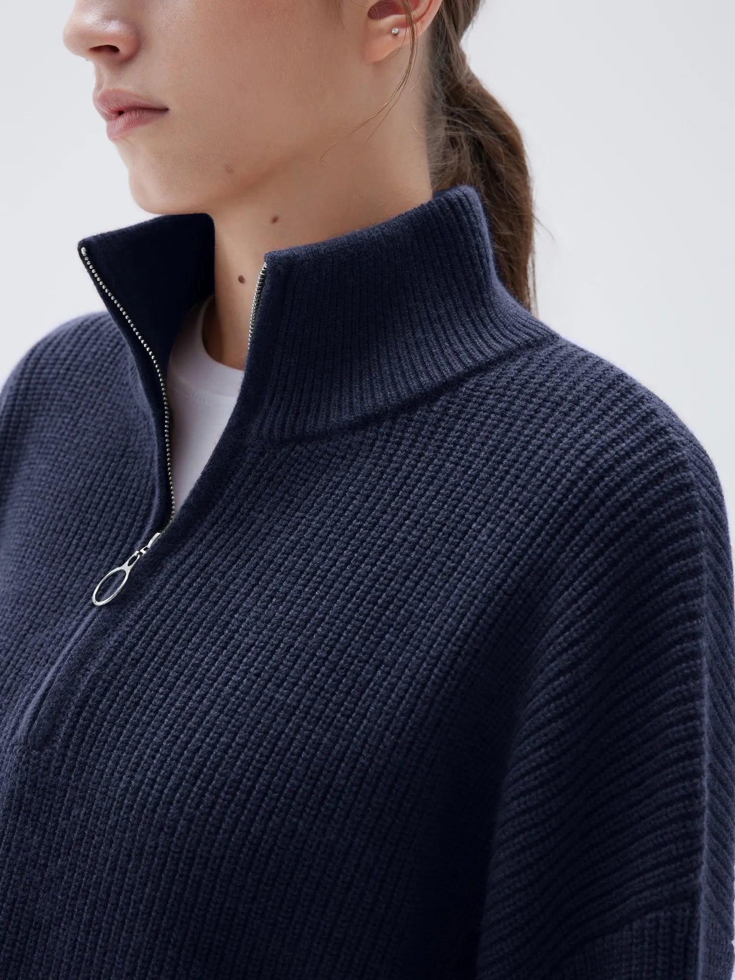 SUUKSESS Women Cashmere Oversized Quarter Zip Pullover Sweater Long Sleeve Collared Ribbed Knit Jumper Tops-SUUKSESS-SUUKSESS