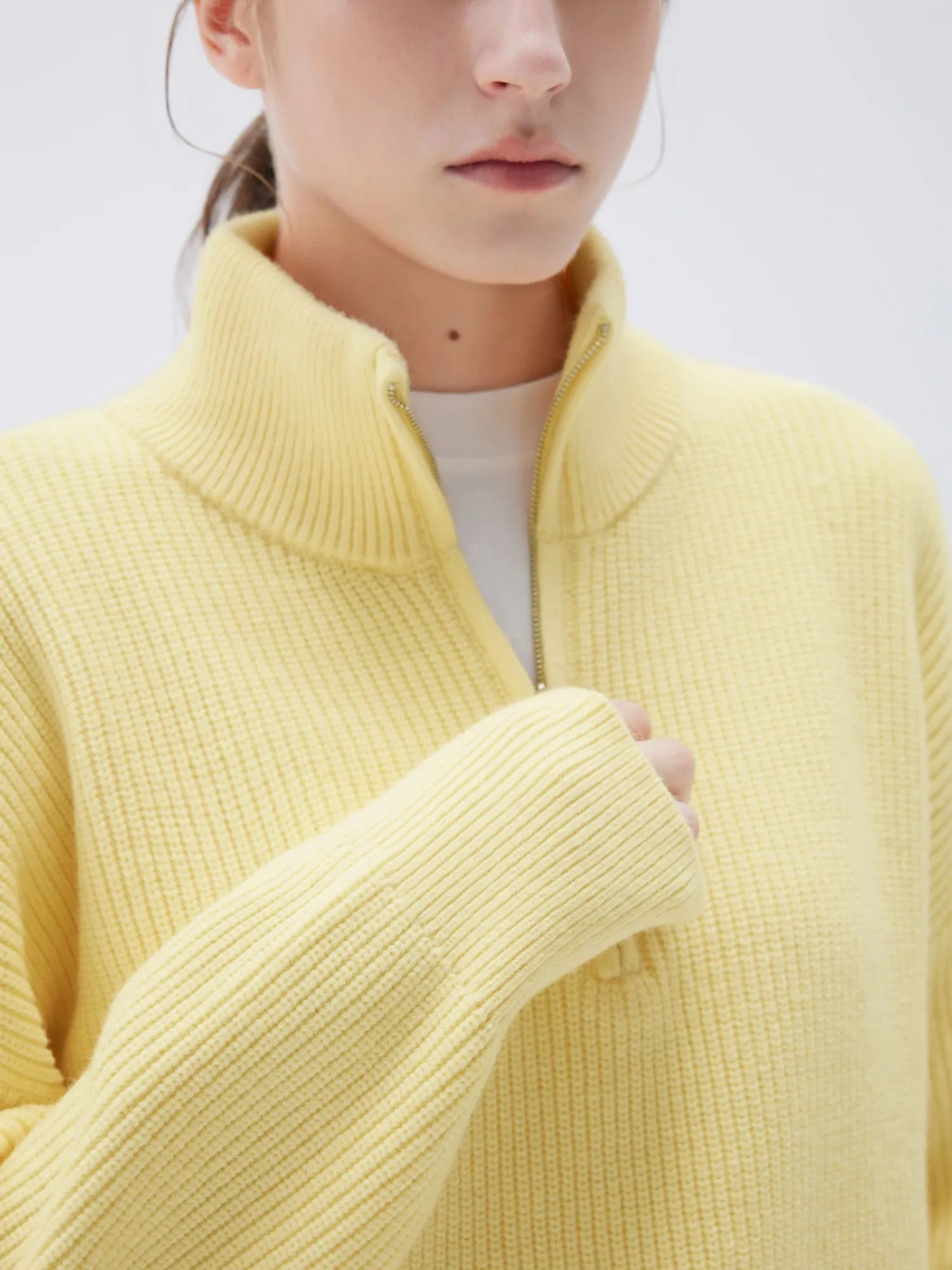 SUUKSESS Women Cashmere Oversized Quarter Zip Pullover Sweater Long Sleeve Collared Ribbed Knit Jumper Tops-SUUKSESS-SUUKSESS