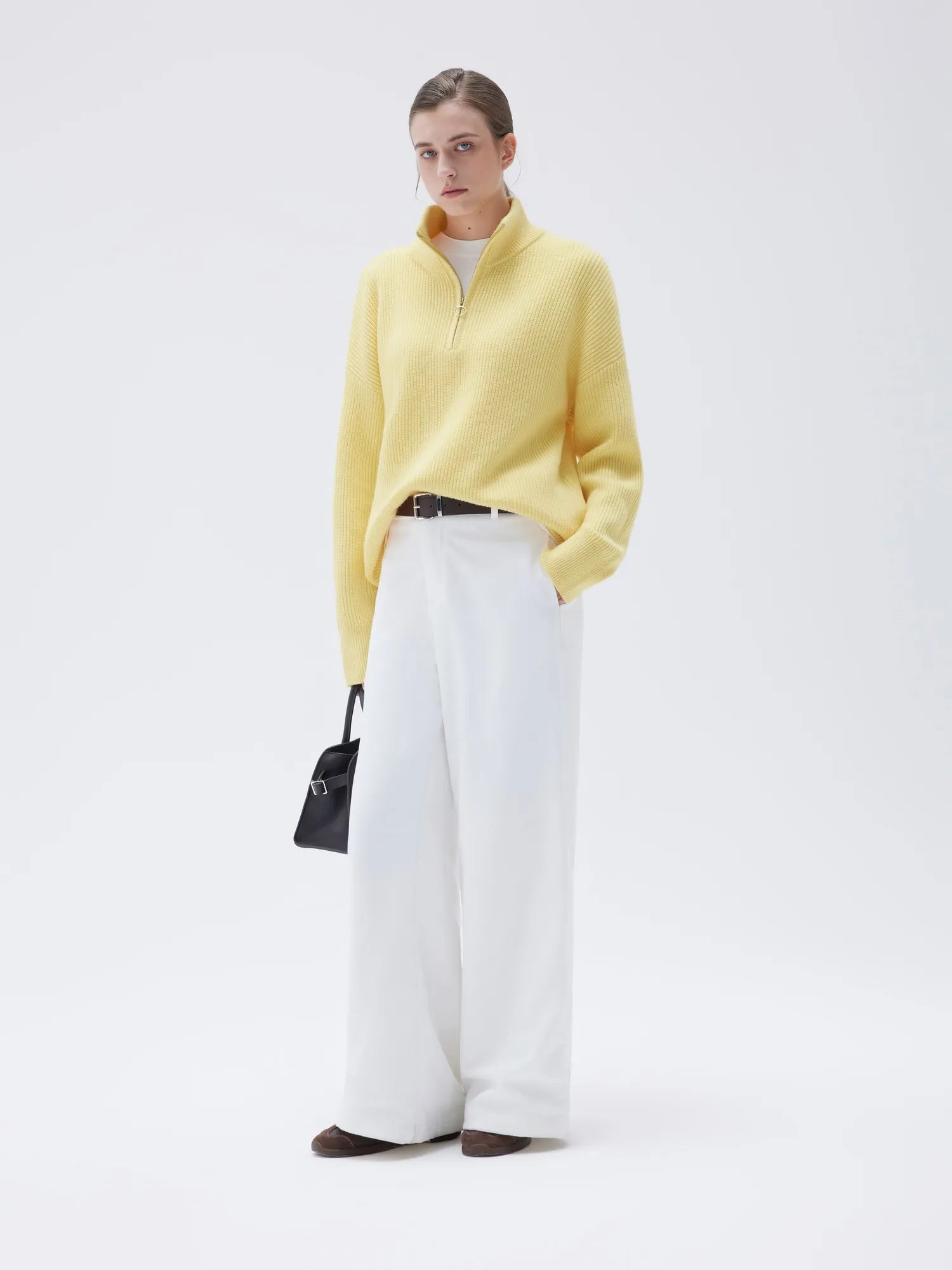 SUUKSESS Women Cashmere Oversized Quarter Zip Pullover Sweater Long Sleeve Collared Ribbed Knit Jumper Tops-SUUKSESS-SUUKSESS