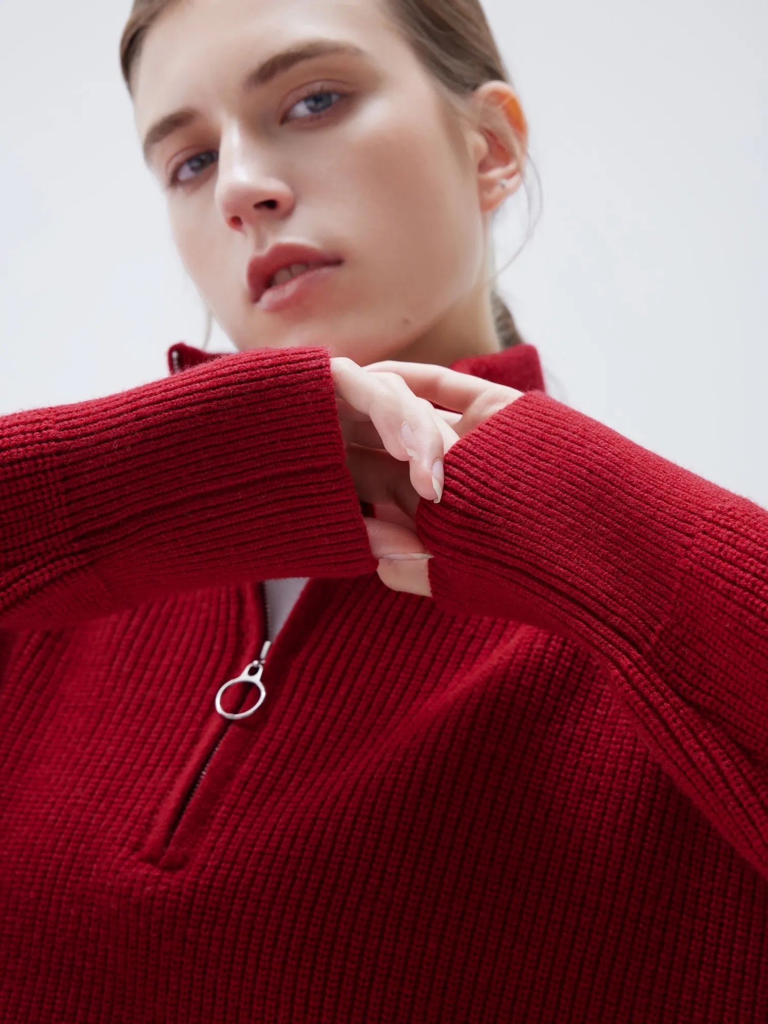 SUUKSESS Women Cashmere Oversized Quarter Zip Pullover Sweater Long Sleeve Collared Ribbed Knit Jumper Tops-SUUKSESS-SUUKSESS