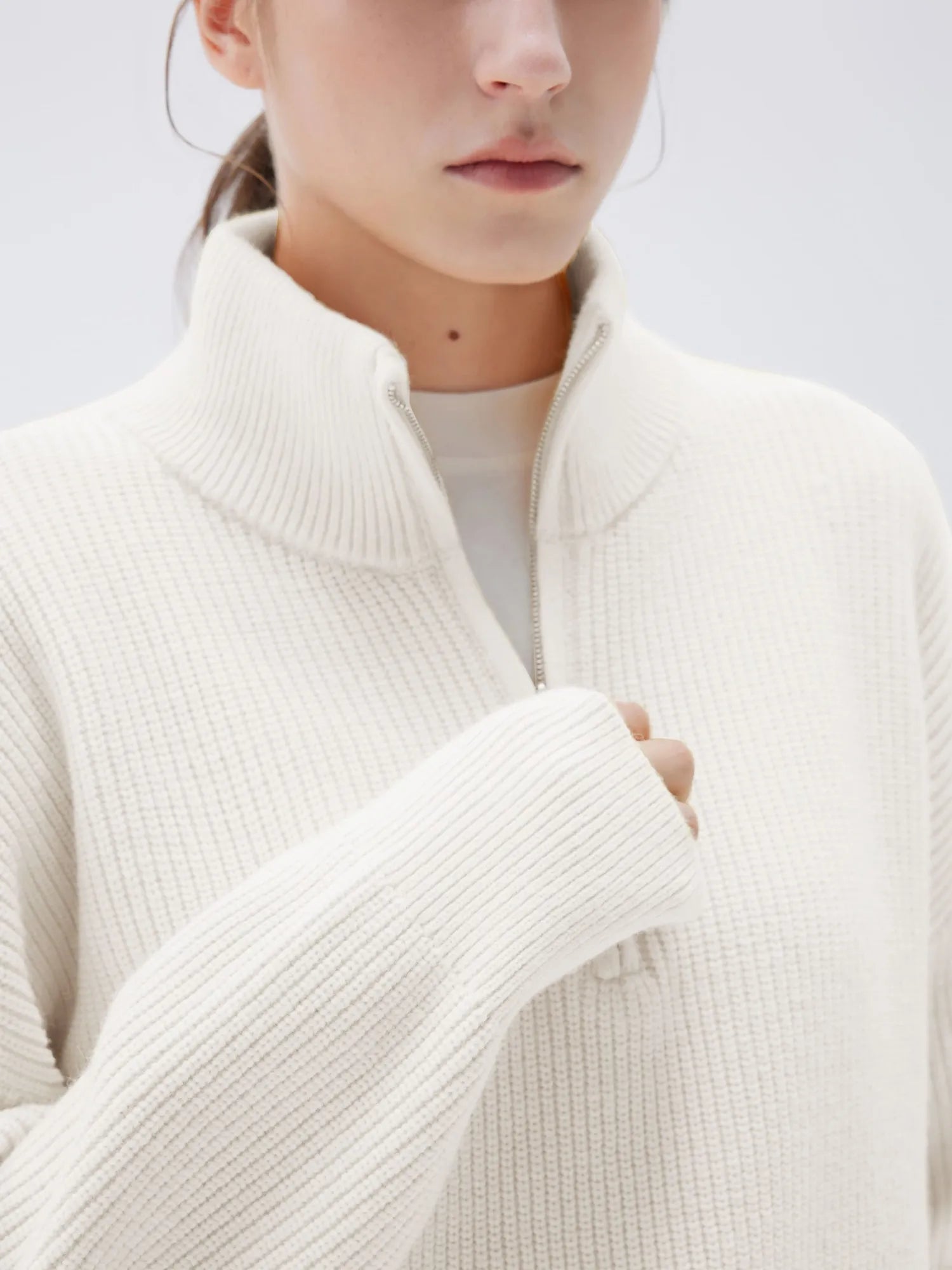 SUUKSESS Women Cashmere Oversized Quarter Zip Pullover Sweater Long Sleeve Collared Ribbed Knit Jumper Tops-SUUKSESS-SUUKSESS