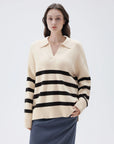 SUUKSESS Women Cashmere Oversized V Neck Pullover Sweaters Long Sleeve Collared Knit Jumper Tops-SUUKSESS-SUUKSESS