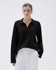 SUUKSESS Women Cashmere Oversized V Neck Pullover Sweaters Long Sleeve Collared Knit Jumper Tops-SUUKSESS-Black-XS-SUUKSESS