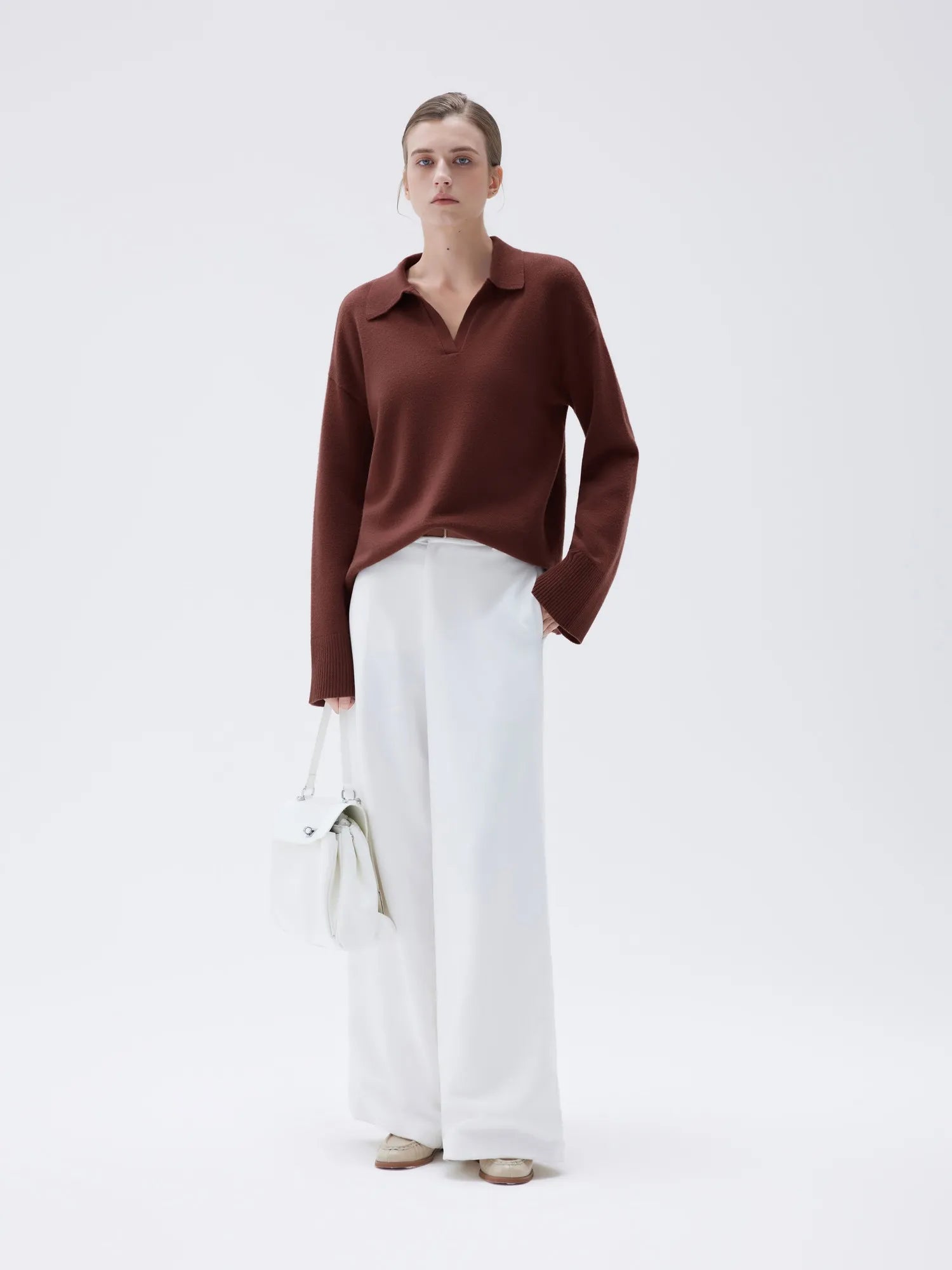 SUUKSESS Women Cashmere Oversized V Neck Pullover Sweaters Long Sleeve Collared Knit Jumper Tops-SUUKSESS-SUUKSESS