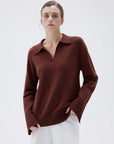 SUUKSESS Women Cashmere Oversized V Neck Pullover Sweaters Long Sleeve Collared Knit Jumper Tops-SUUKSESS-SUUKSESS