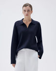 SUUKSESS Women Cashmere Oversized V Neck Pullover Sweaters Long Sleeve Collared Knit Jumper Tops-SUUKSESS-Navy-XS-SUUKSESS