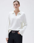 SUUKSESS Women Cashmere Oversized V Neck Pullover Sweaters Long Sleeve Collared Knit Jumper Tops-SUUKSESS-SUUKSESS