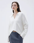 SUUKSESS Women Cashmere Oversized V Neck Pullover Sweaters Long Sleeve Collared Knit Jumper Tops-SUUKSESS-SUUKSESS