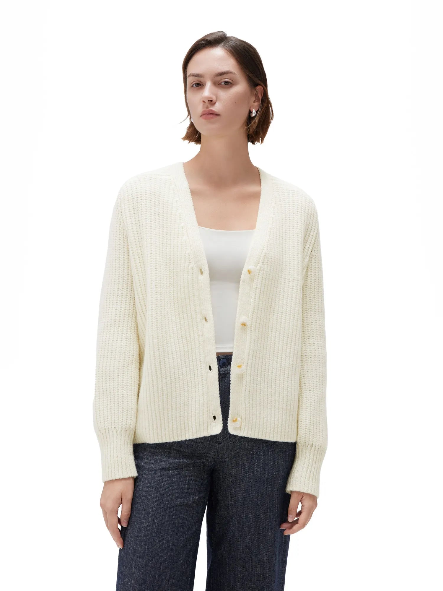 SUUKSESS Women Long Sleeve Button Down Short Cardigan 2025 Fall Loose Open Front Knit Sweater-SUUKSESS-SUUKSESS