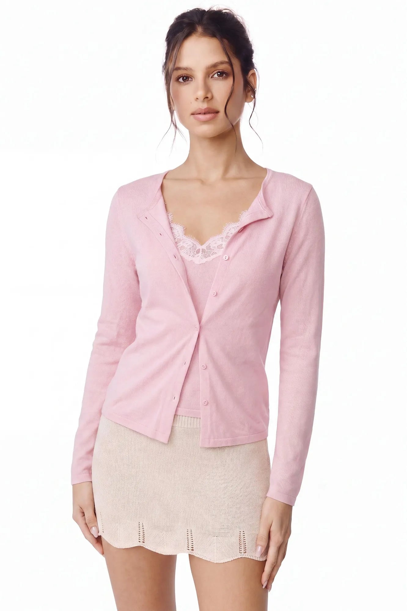 Cashmere Lace Knit Tops-SUUKSESS-Pink-XS-SUUKSESS
