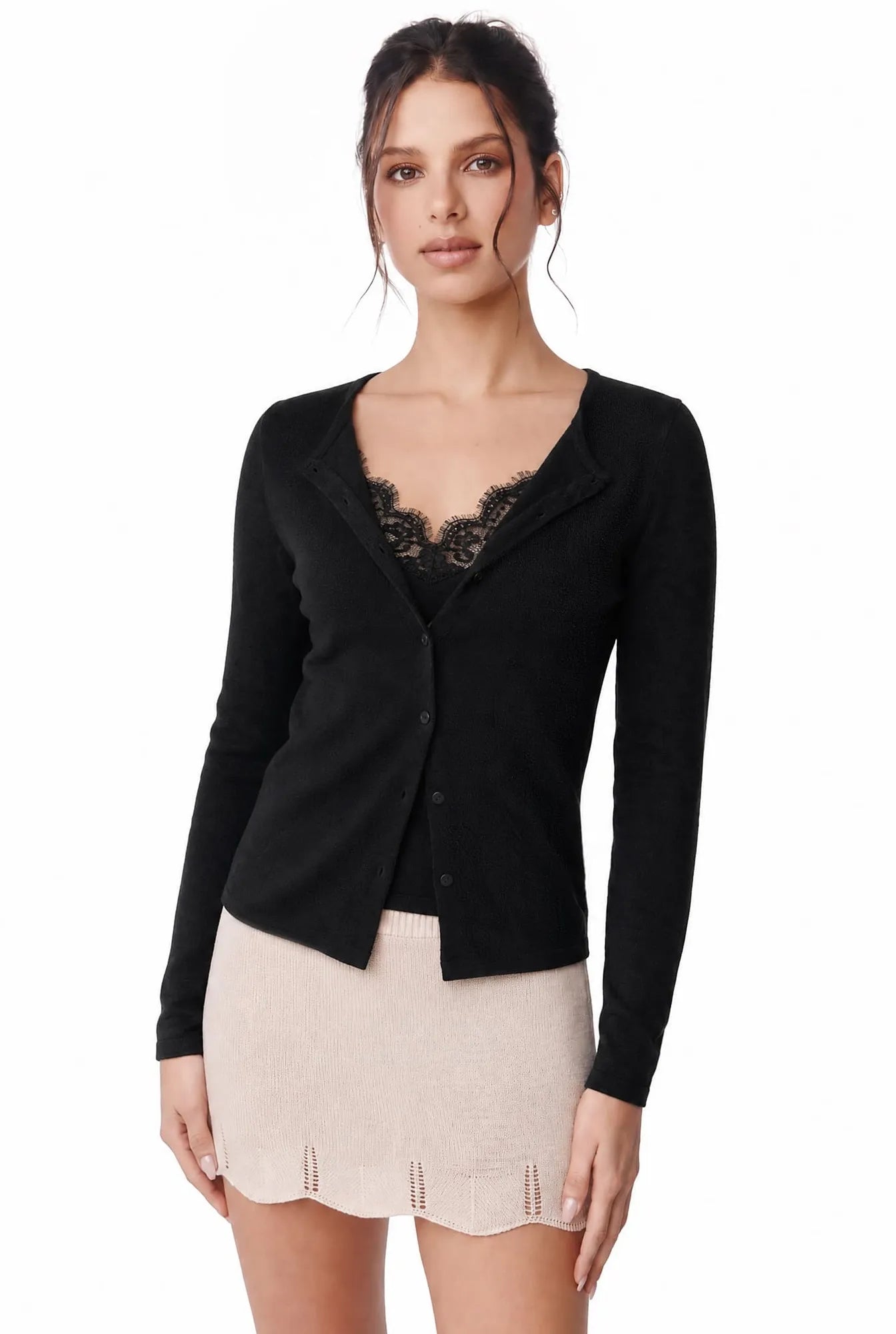 Cashmere Lace Knit Tops-SUUKSESS-Black-XS-SUUKSESS