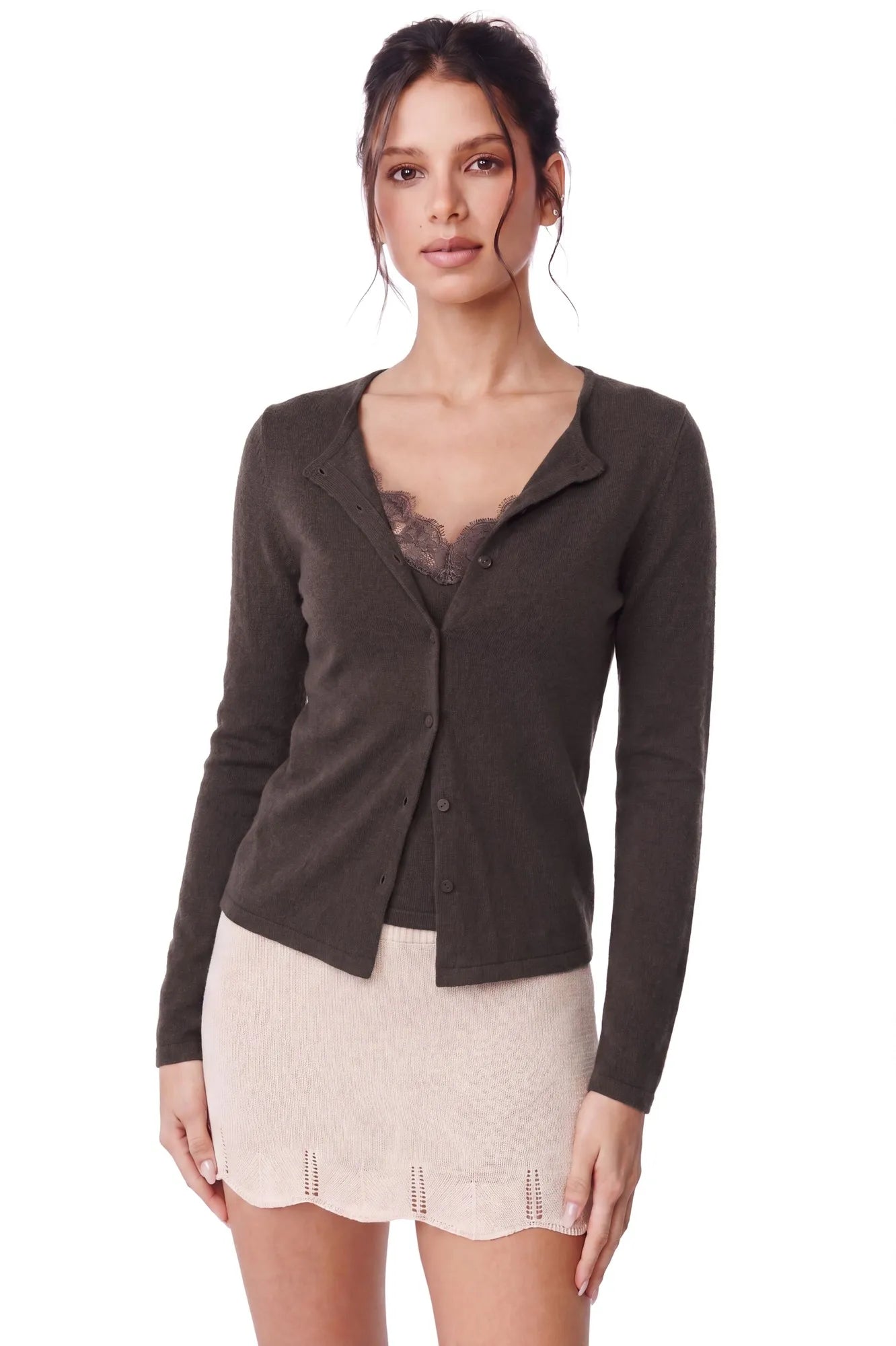 Cashmere Lace Knit Tops-SUUKSESS-Dark Brown-XS-SUUKSESS