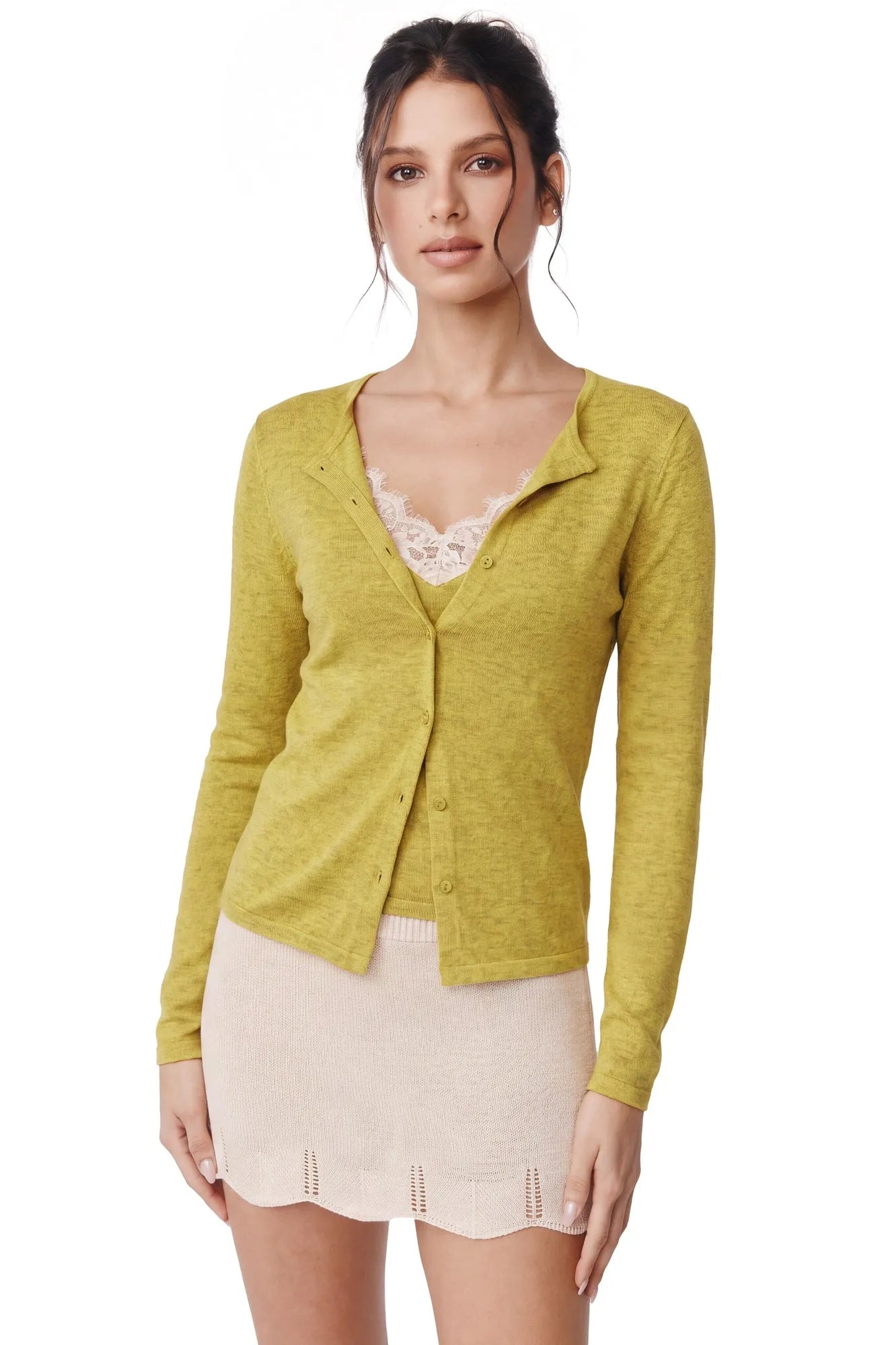 Cashmere Lace Knit Tops-SUUKSESS-Olive Yellow-XS-SUUKSESS