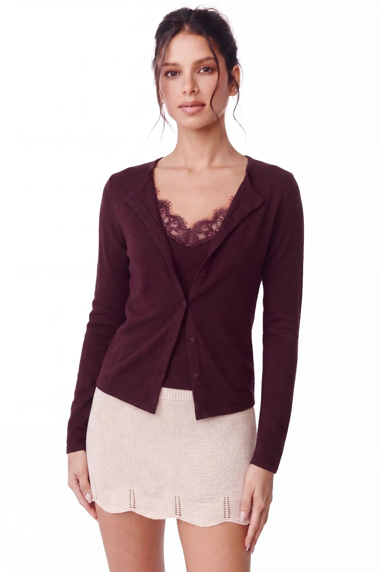Cashmere Lace Knit Tops-SUUKSESS-Wine-XS-SUUKSESS