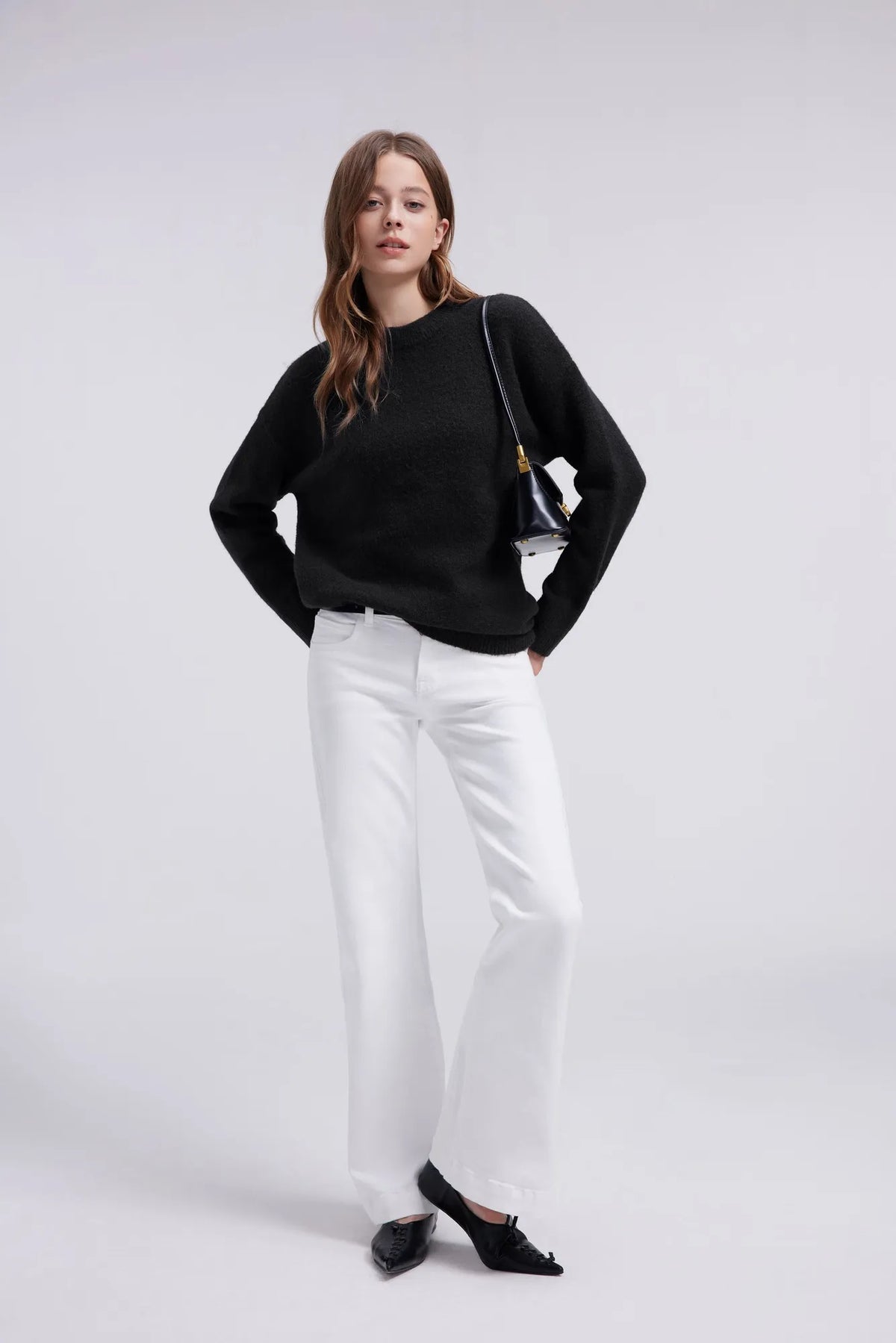 Oversized Fuzzy Knit Crew Neck Sweater - Long Sleeve