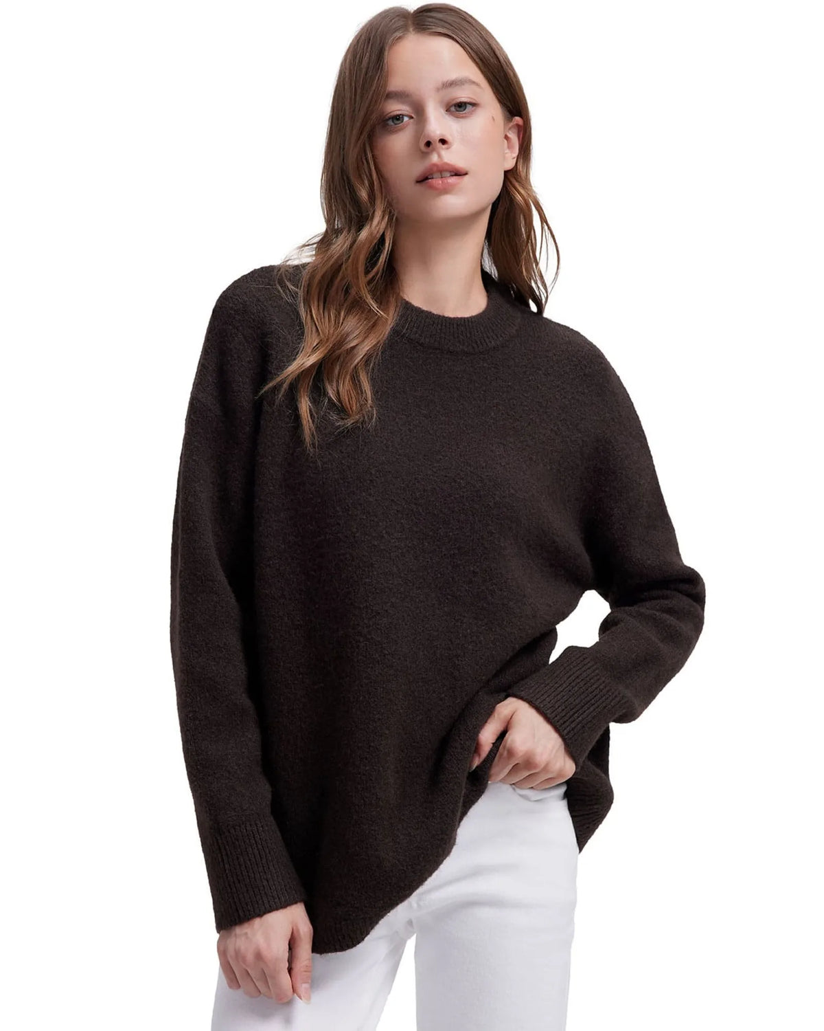 Oversized Fuzzy Knit Crew Neck Sweater - Long Sleeve