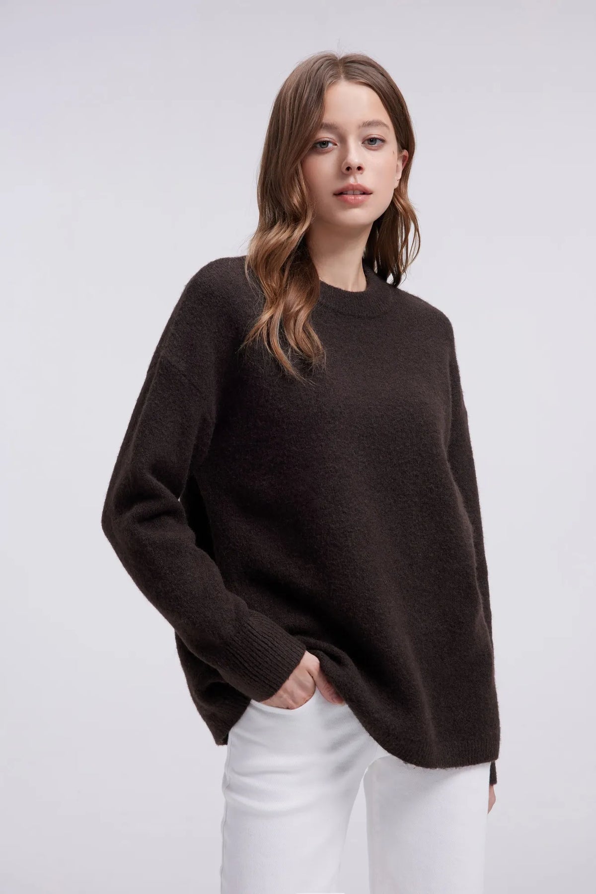 Oversized Fuzzy Knit Crew Neck Sweater - Long Sleeve